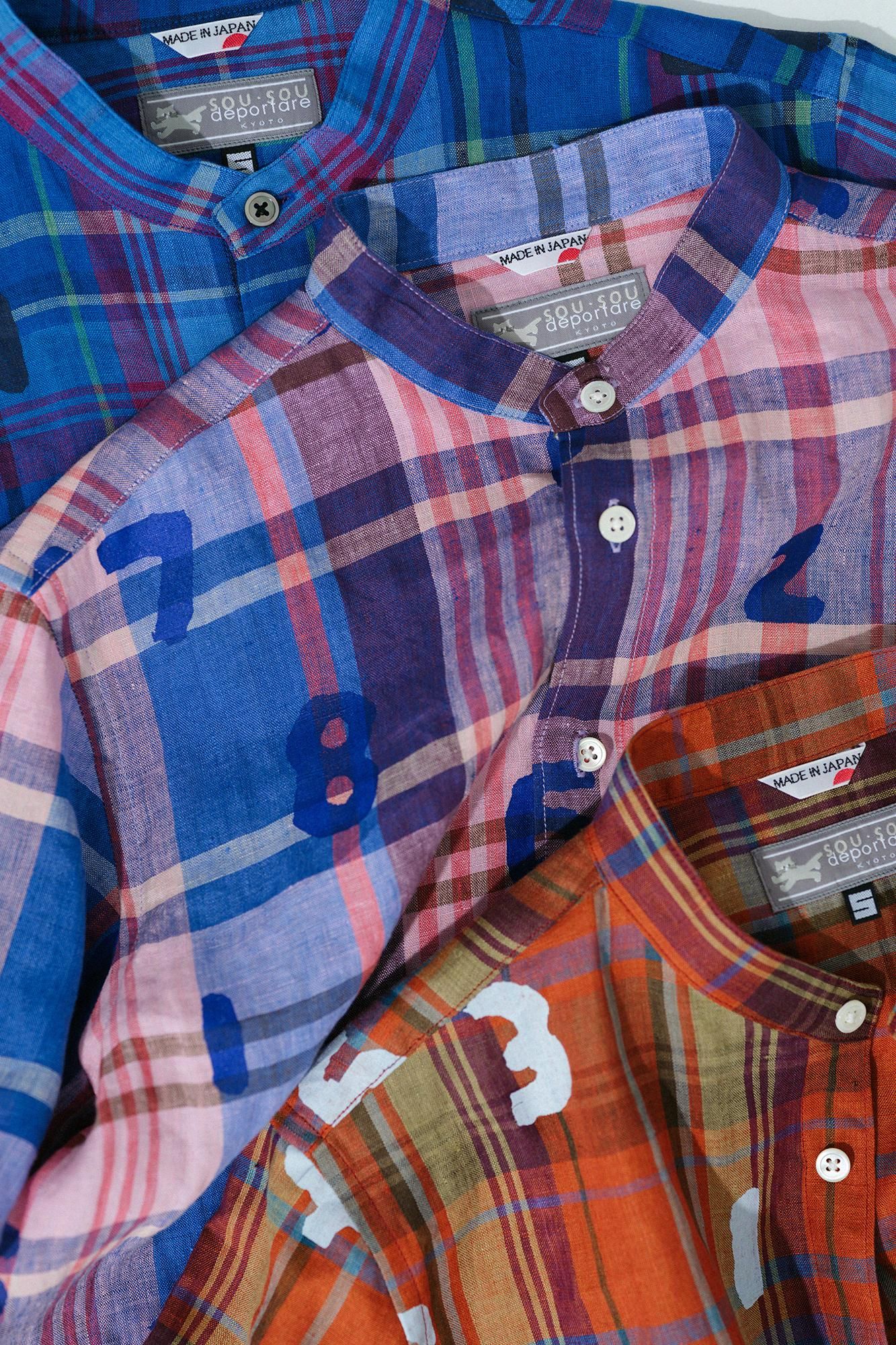 【net limited】Linen Check Short Sleeve Shirt / SO-SU-U blue ×Red