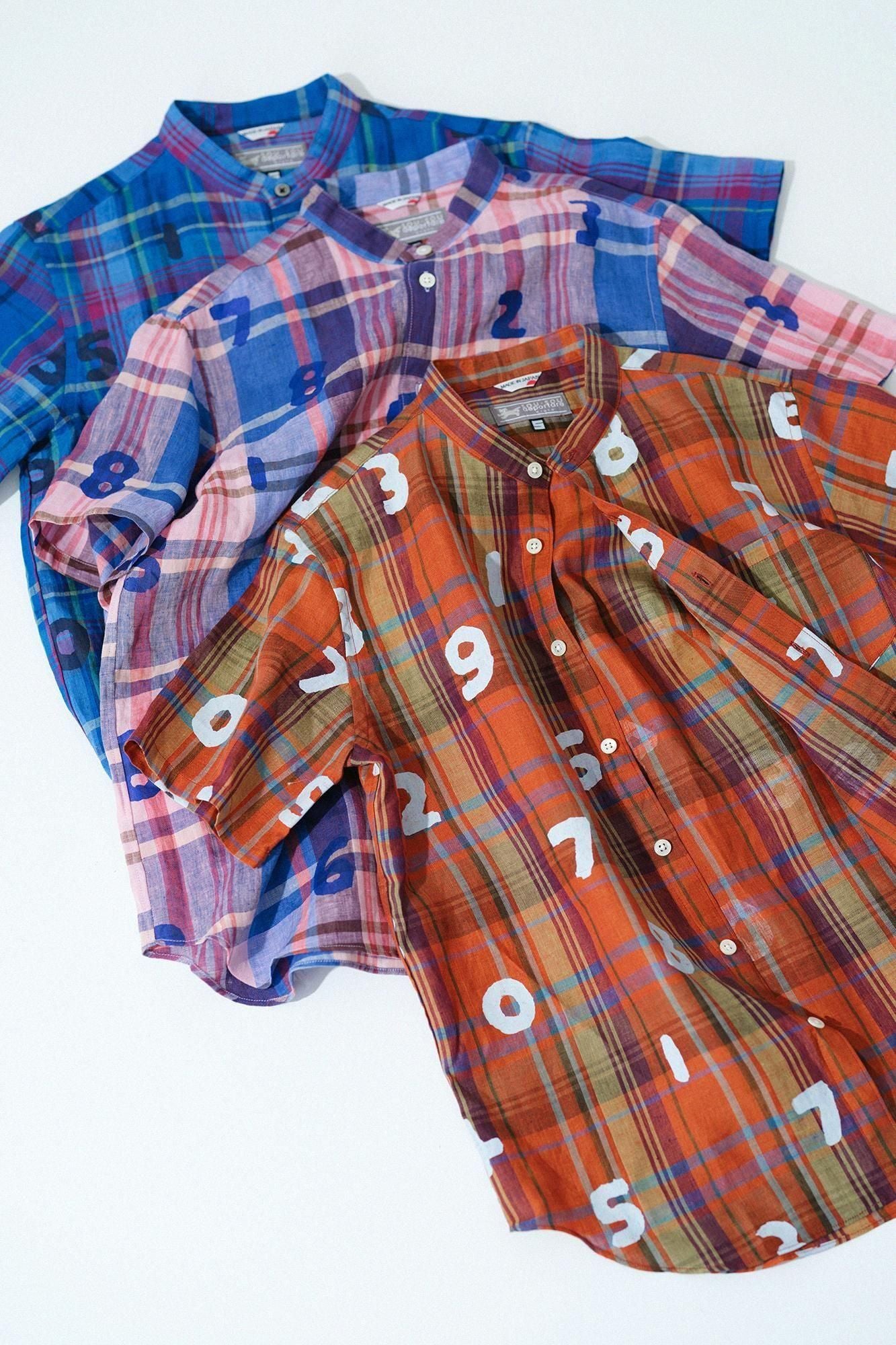 Linen Check Short Sleeve Shirt / SO-SU-U pink x blue