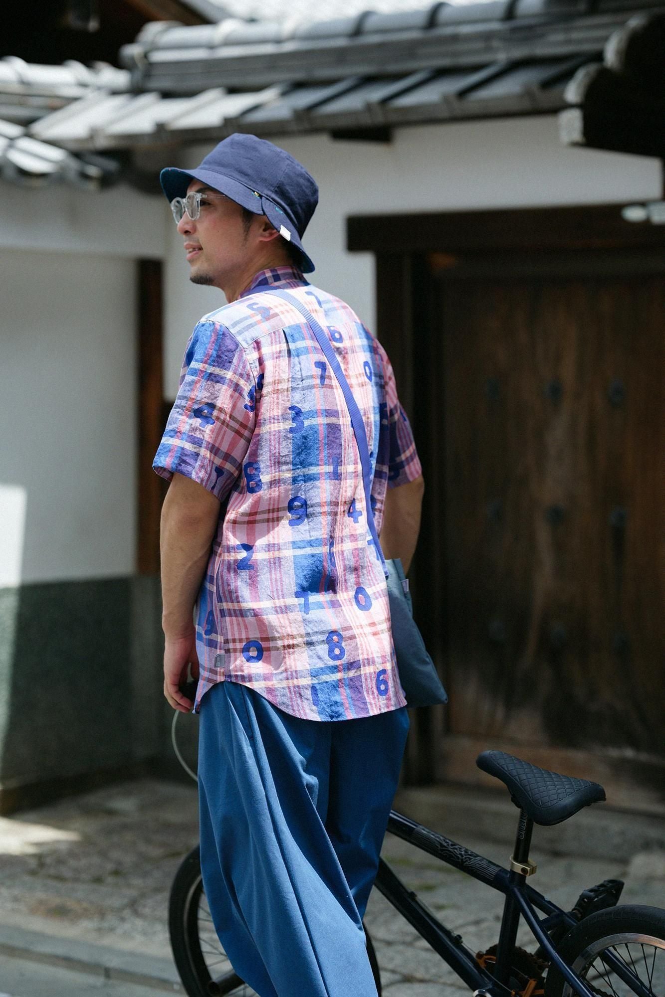 Linen Check Short Sleeve Shirt / SO-SU-U pink x blue