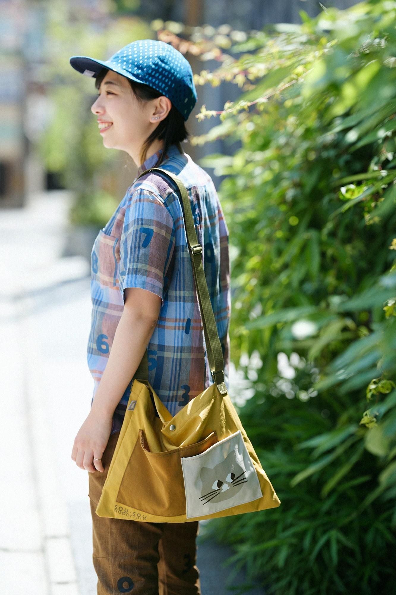 亞麻格子短袖襯衫/ SO-SU-U十數鋼青色x棕色