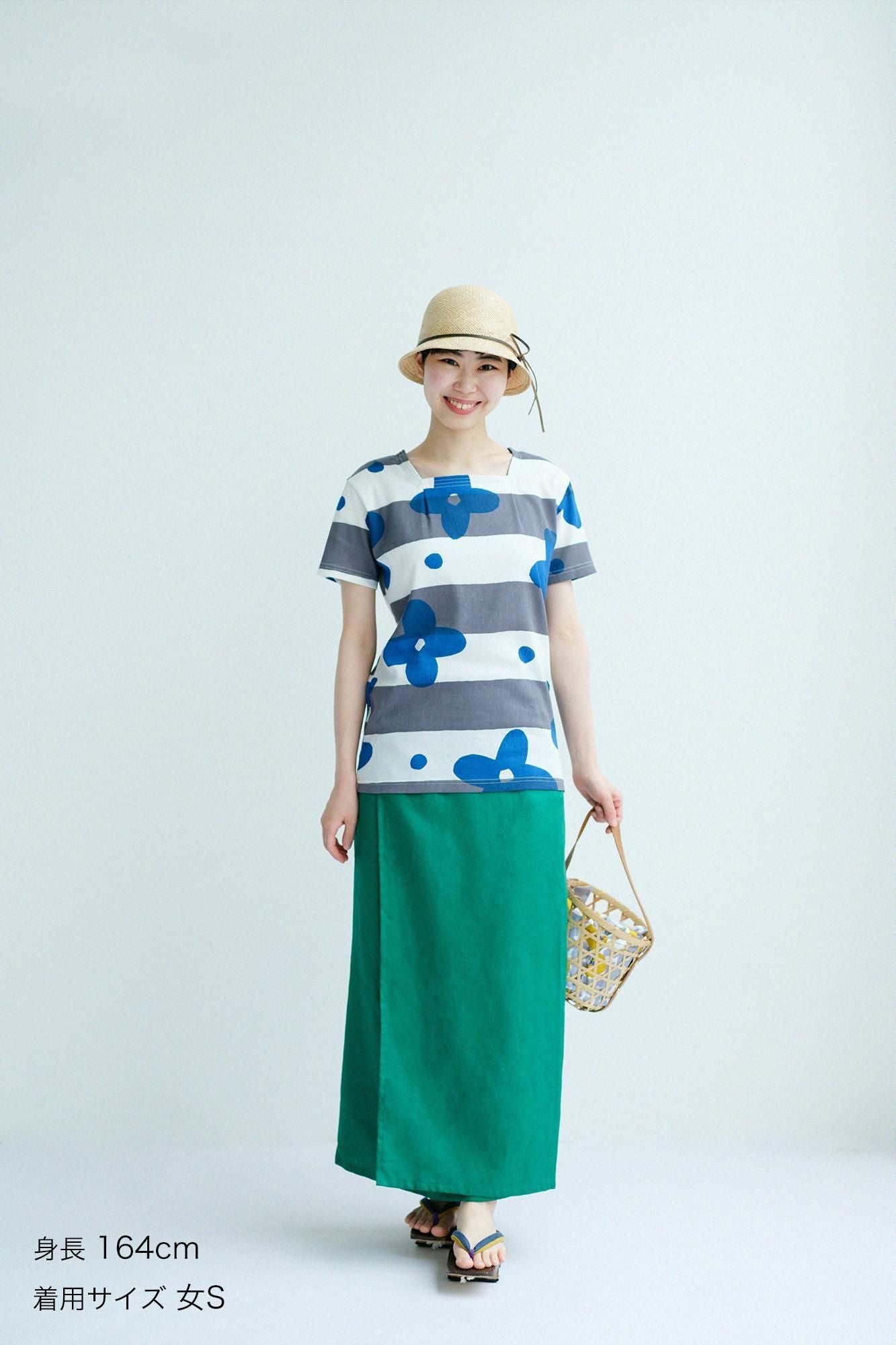 Chizimi Cotton 40/40 Short-sleeved Square Neck Shirt / Floral Breeze