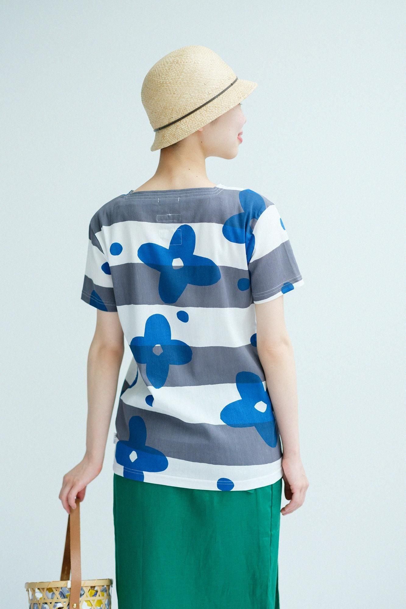 Chizimi Cotton 40/40 Short-sleeved Square Neck Shirt / Floral Breeze