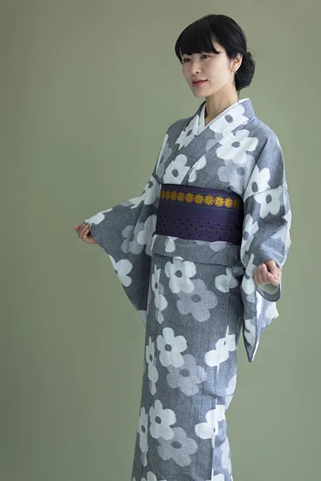 【※お仕立て別】久留米絣 反物／花がさね 杢灰（もくはい）