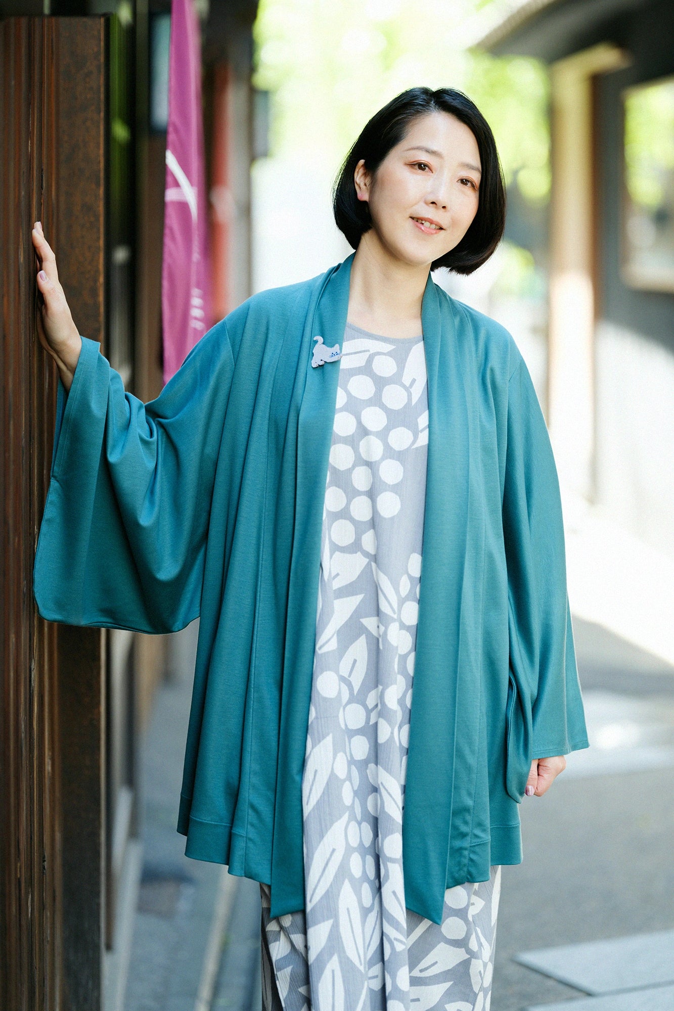 Interlock Knitting Kimono Sleeve Randa／Grayish Green