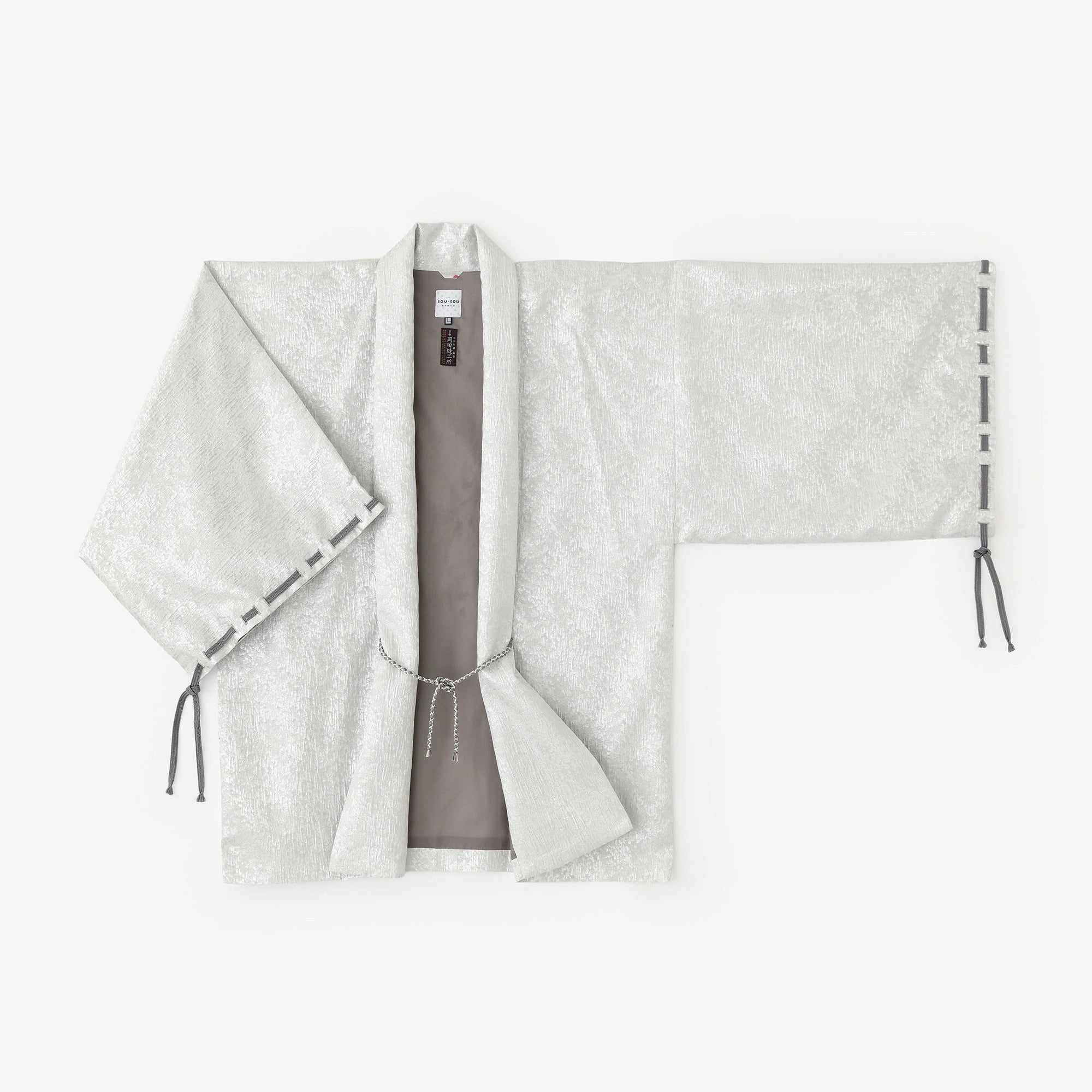 Jacquard Rectangular Sleeve Short Coat with Lining／Silver White