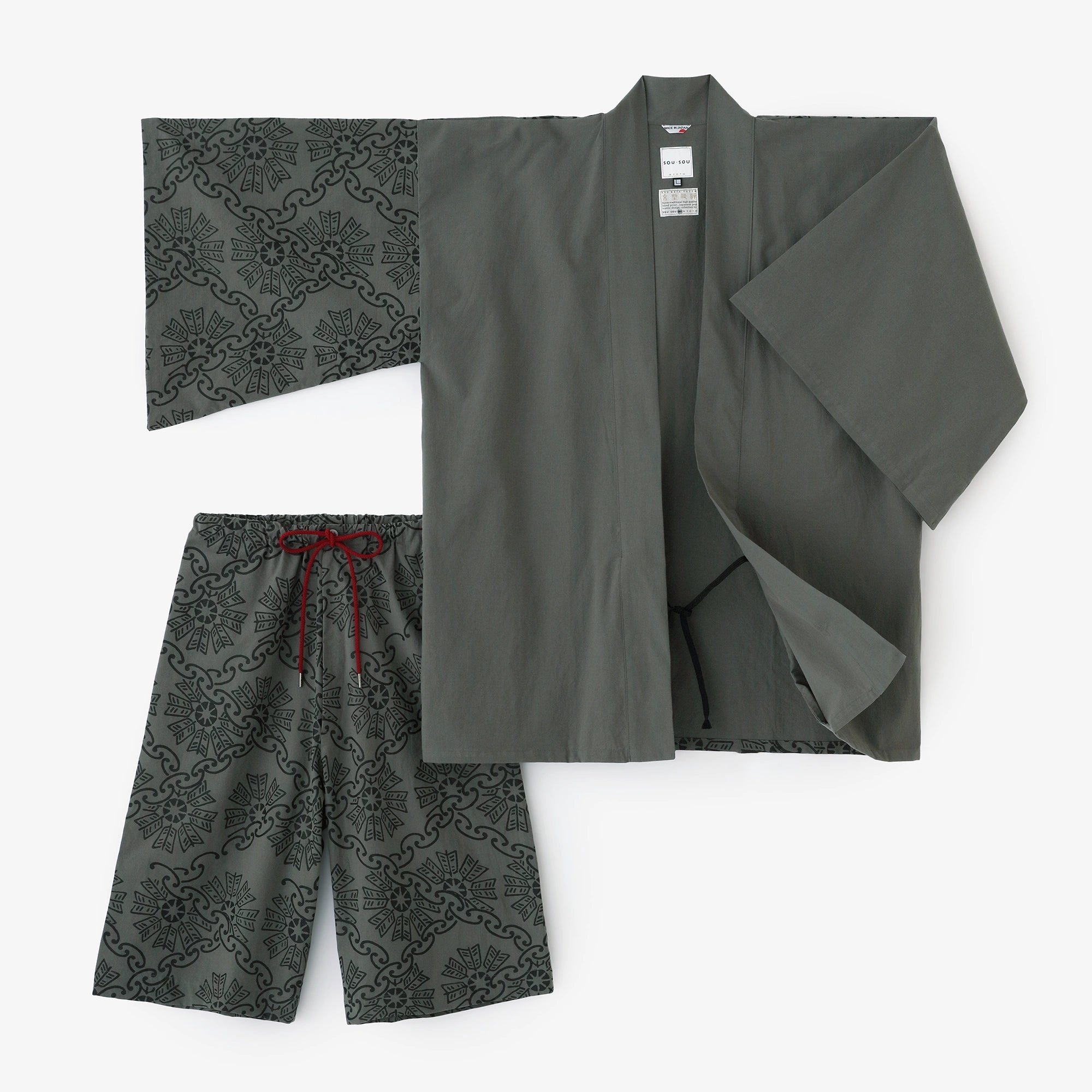 Popeline Jinbei Haori/Kantatsuri Yagurumamon Kopie (Utsushi) Stumpfe Farbe (Nibi-iro)