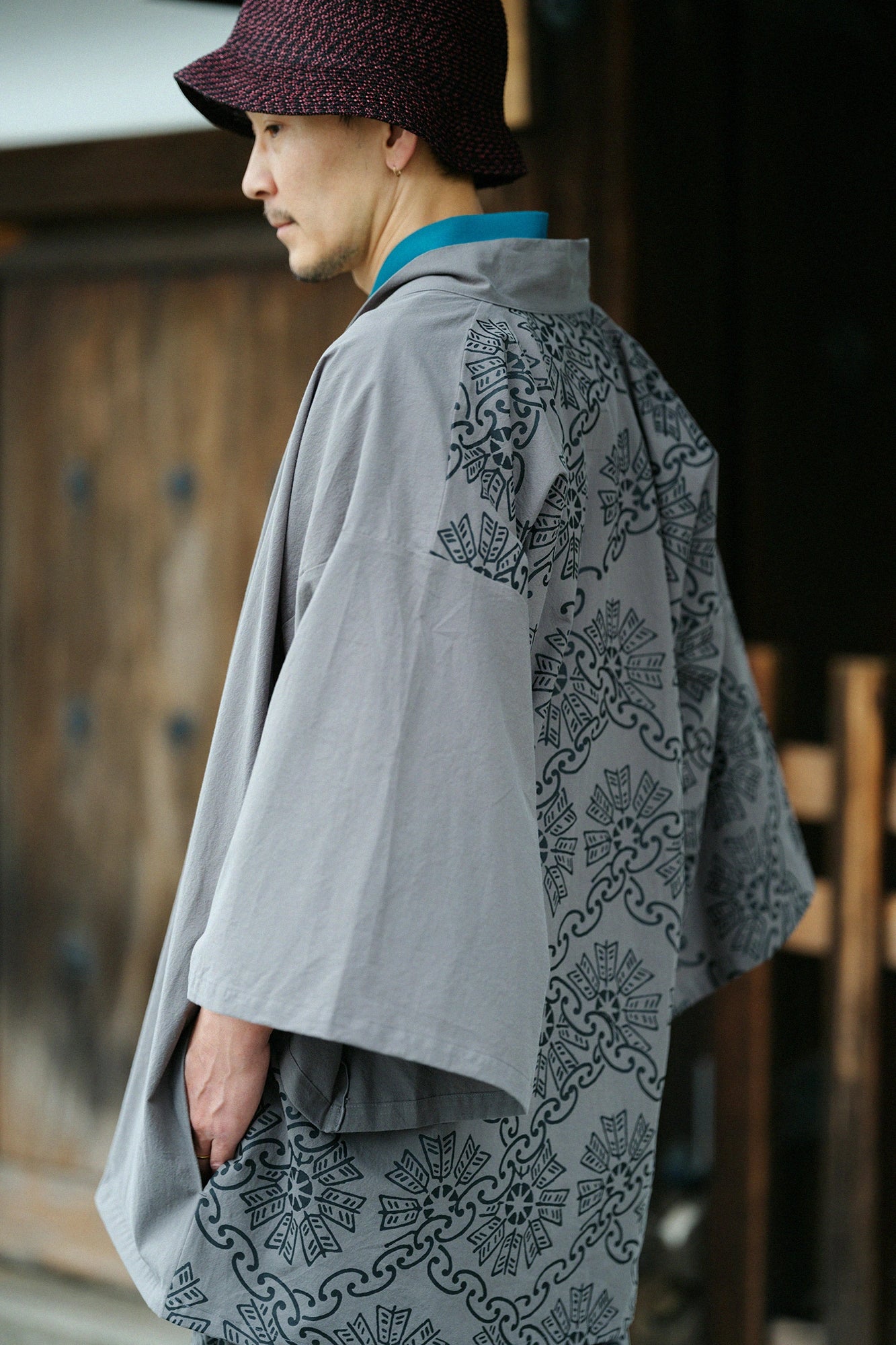 Popeline Jinbei Haori/Kantatsuri Yagurumamon Kopie (Utsushi) Stumpfe Farbe (Nibi-iro)