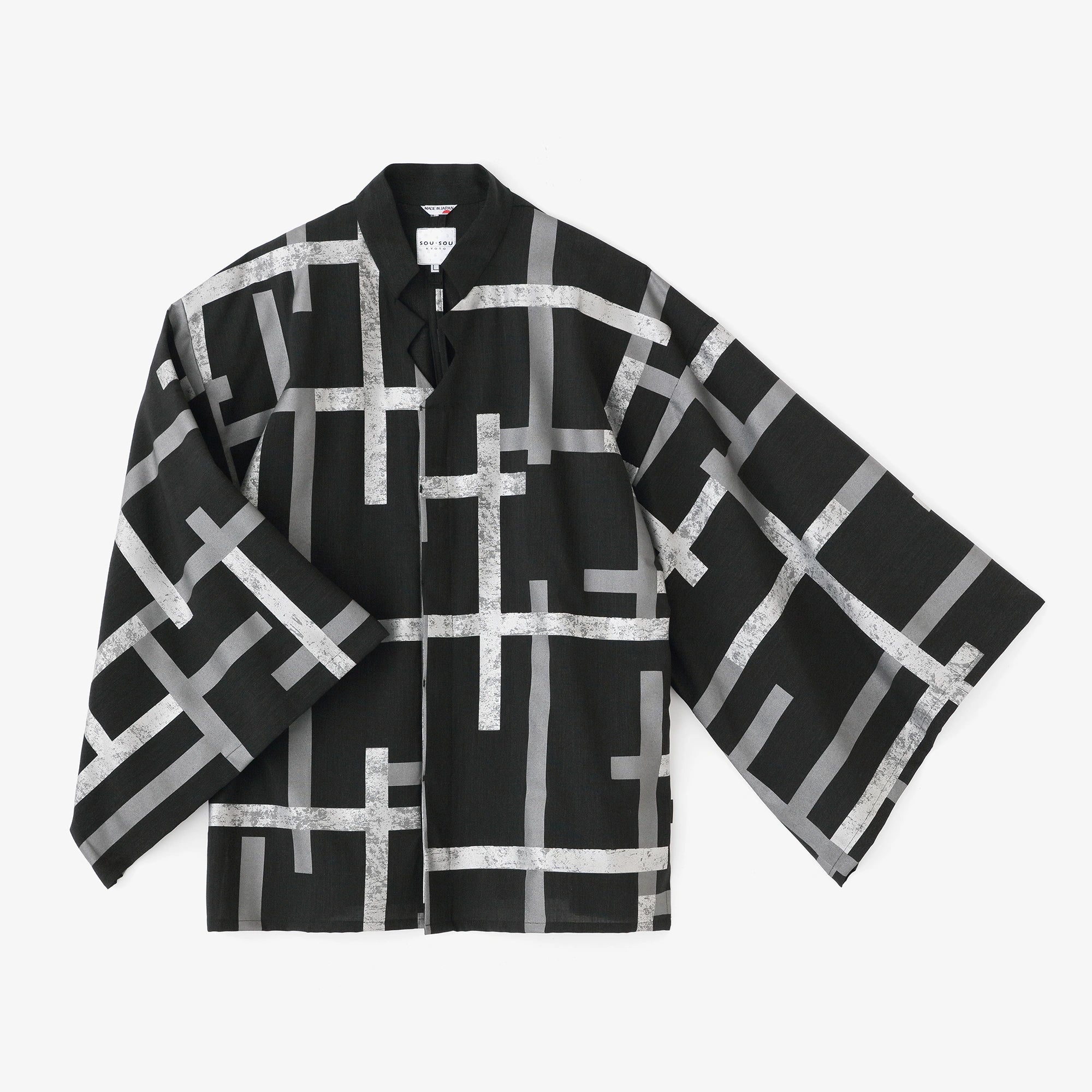 Combed Yarn Shinshu Kimono Sleeve Blouse / Fence Double Sabi Ink Black