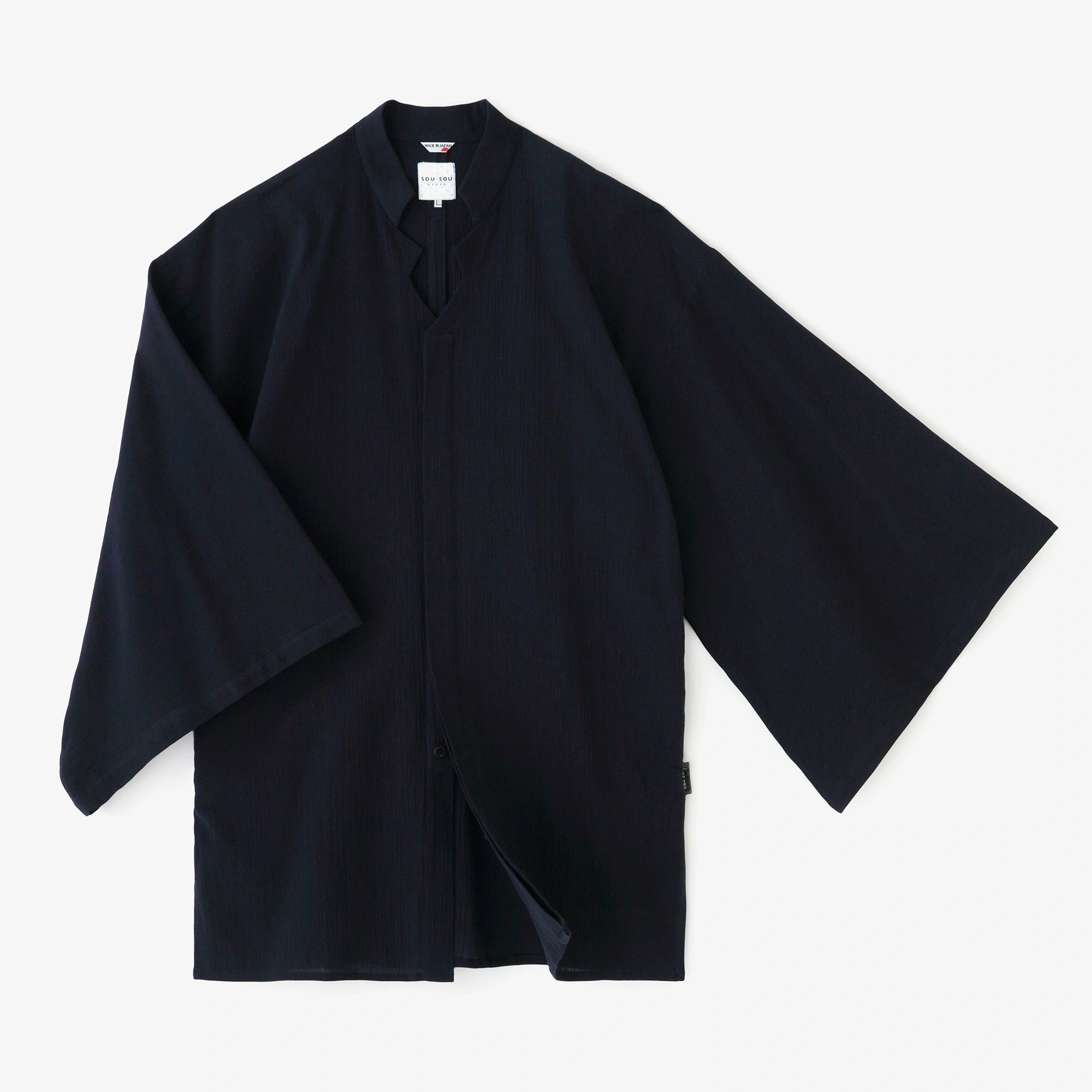 Chizimi Cotton 20/20 Shinshu Kimono Sleeve Long Blouse／Dark Blue  