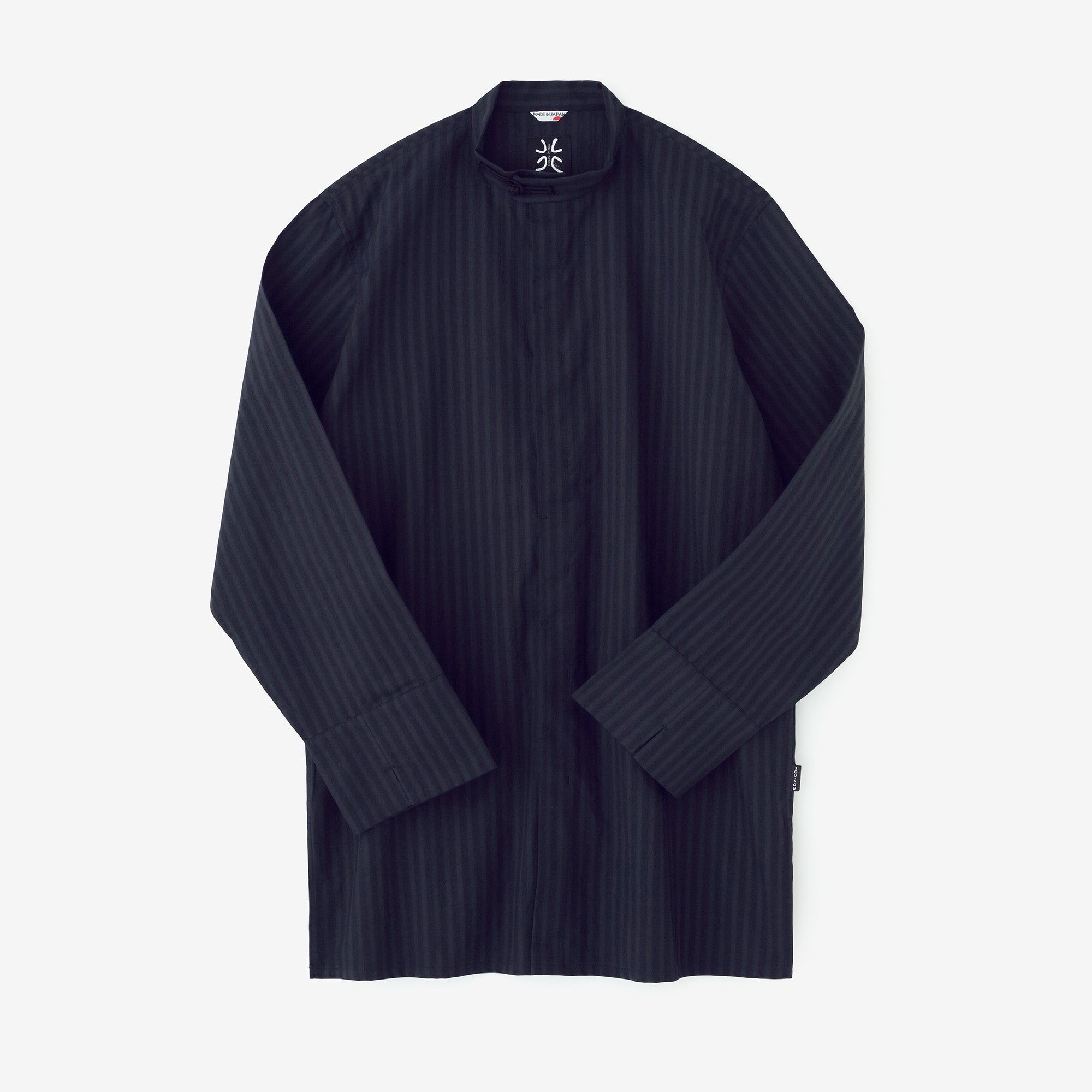 【net限定】絡み織（からみおり） 円領長襯衣（えんりょうながしんい）／濃紺（のうこん）