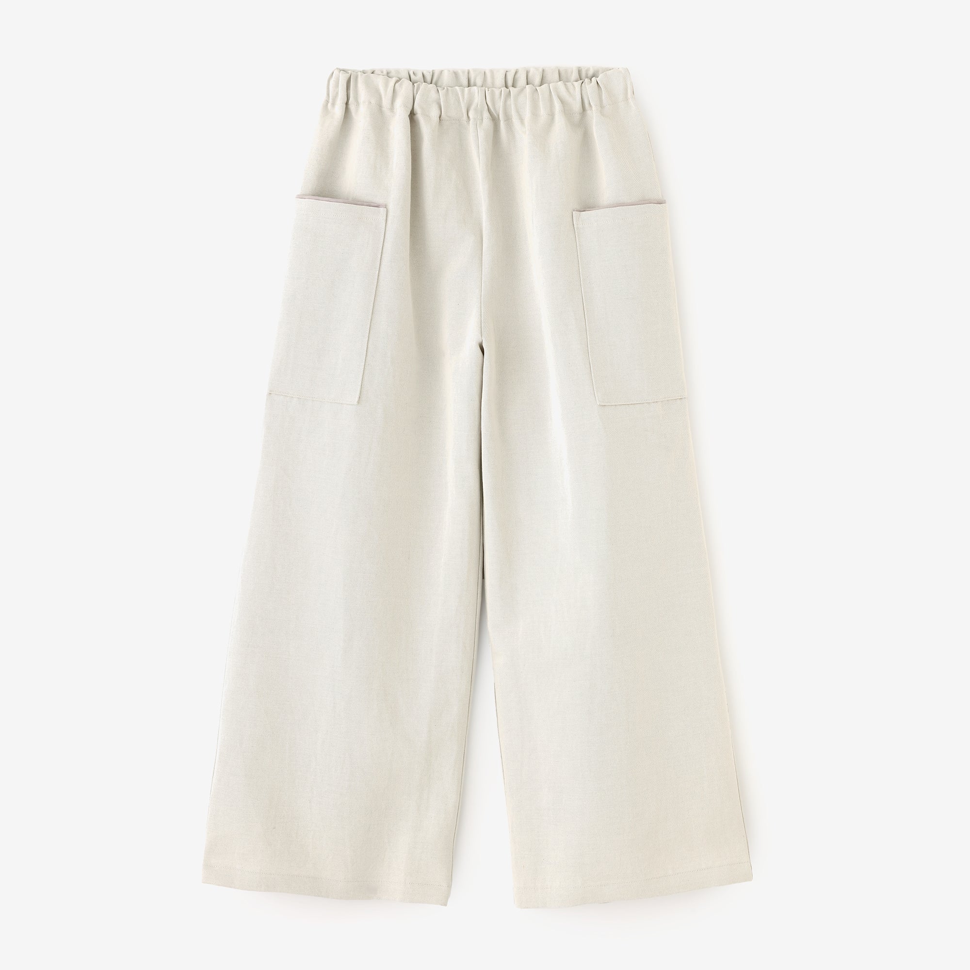 Cotton Linen Twill Weave Square Pockets Monpe Pants／Raw White