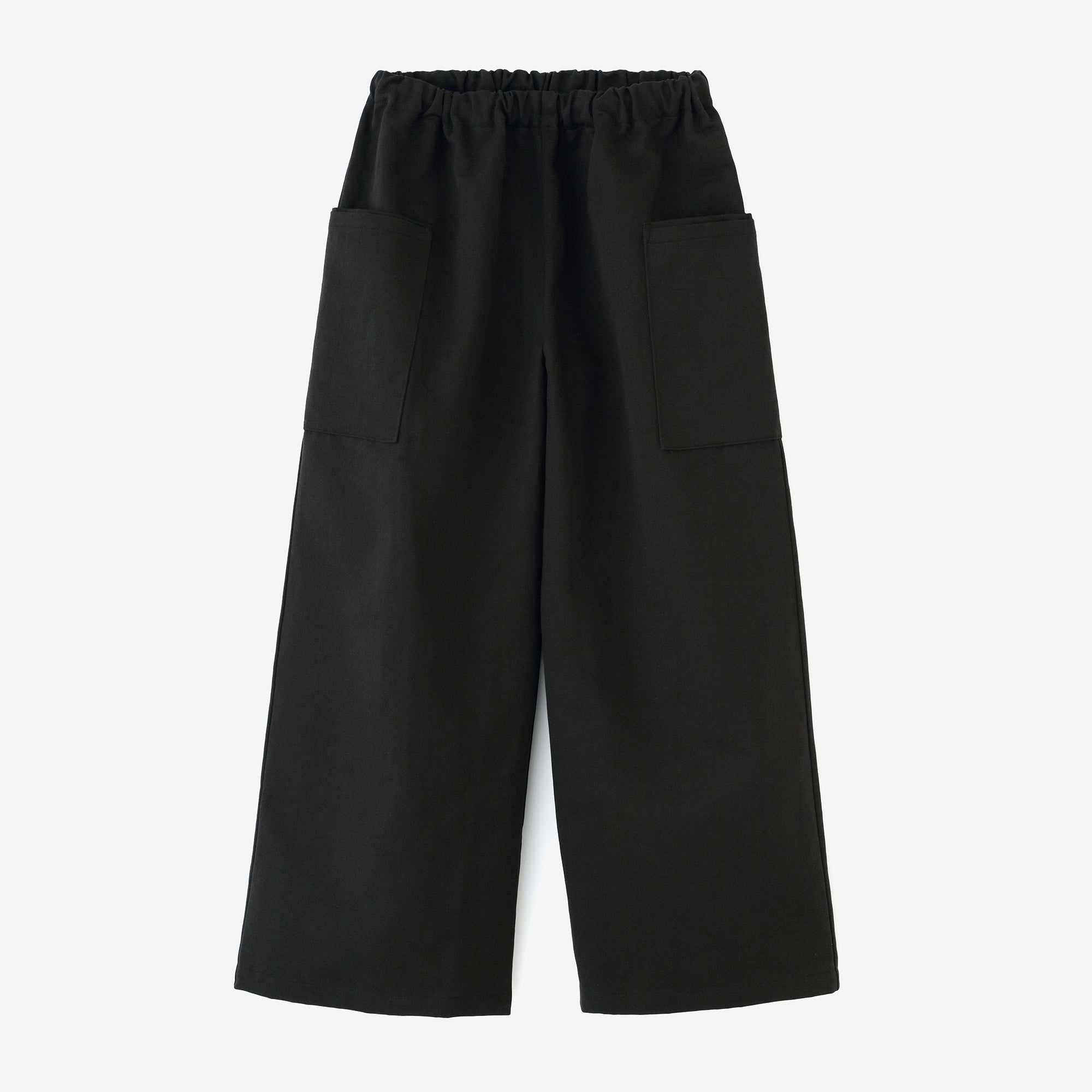 Cotton Linen Twill Weave Square Pockets Monpe Pants／Black
