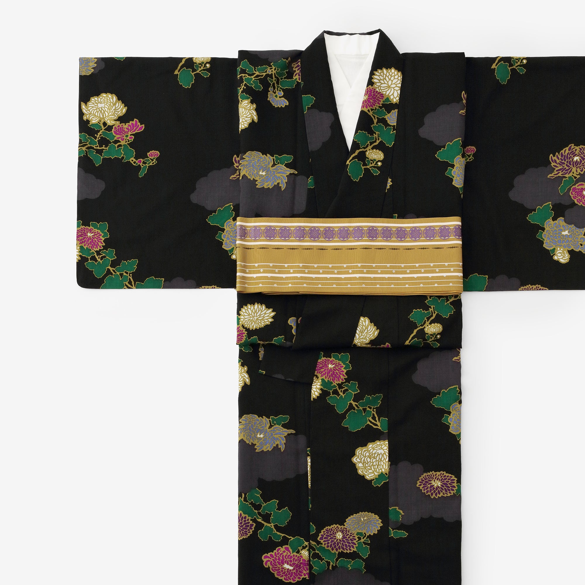 【お仕立て付き】モスリン 着物（総裏仕立て）／雲取り（くもどり）に菊【※お届けに約7週間】