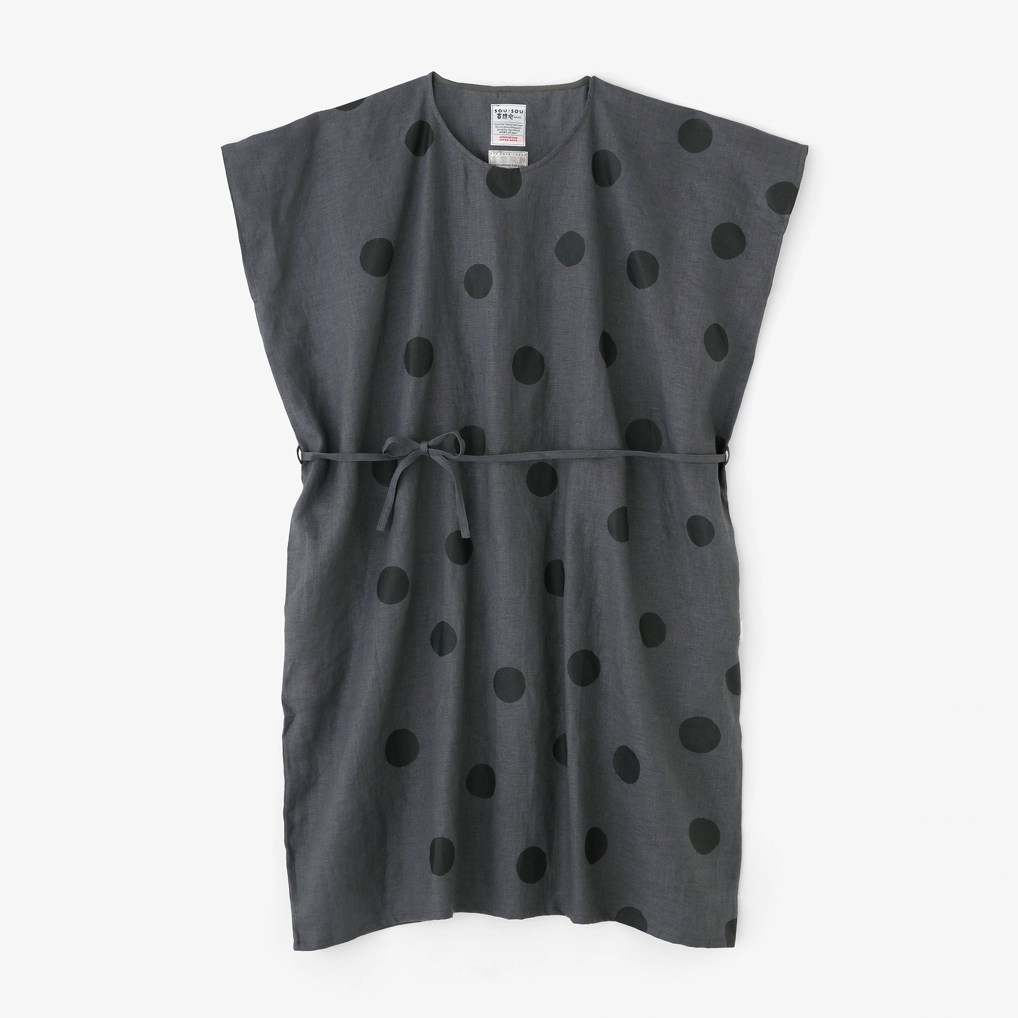 麻 長方形洋裝／圓點 間疏和留白  灰炭色