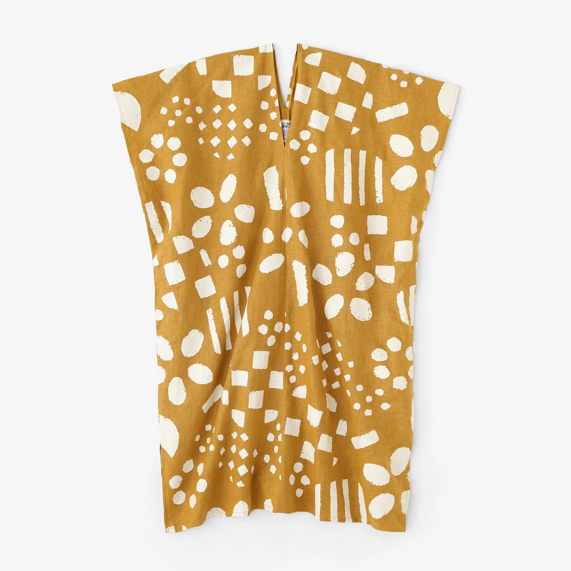 麻 長方形洋裝 拼接／明麗 陽 金黃色