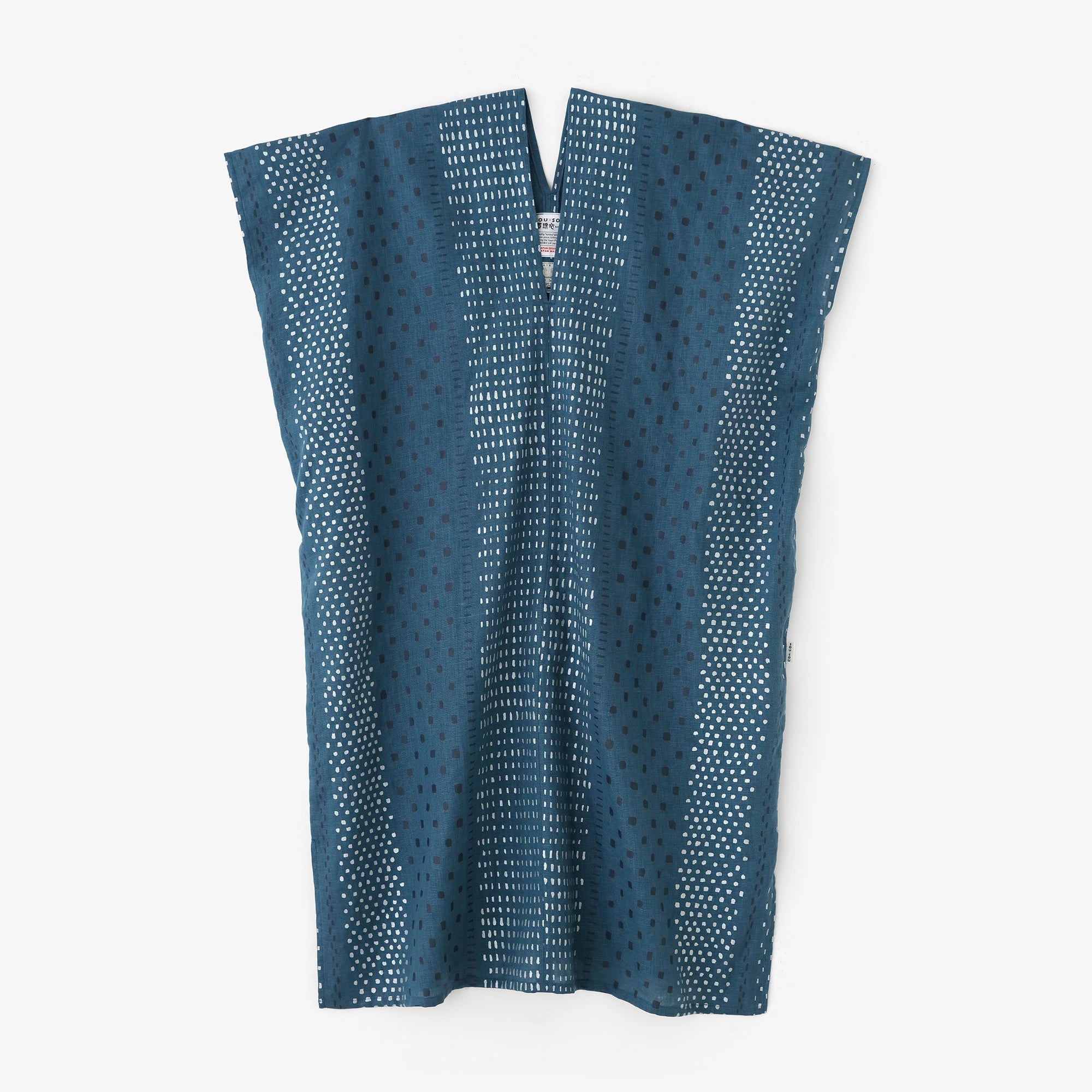 麻 長方形洋裝 拼接／冰雹條紋藍綠色