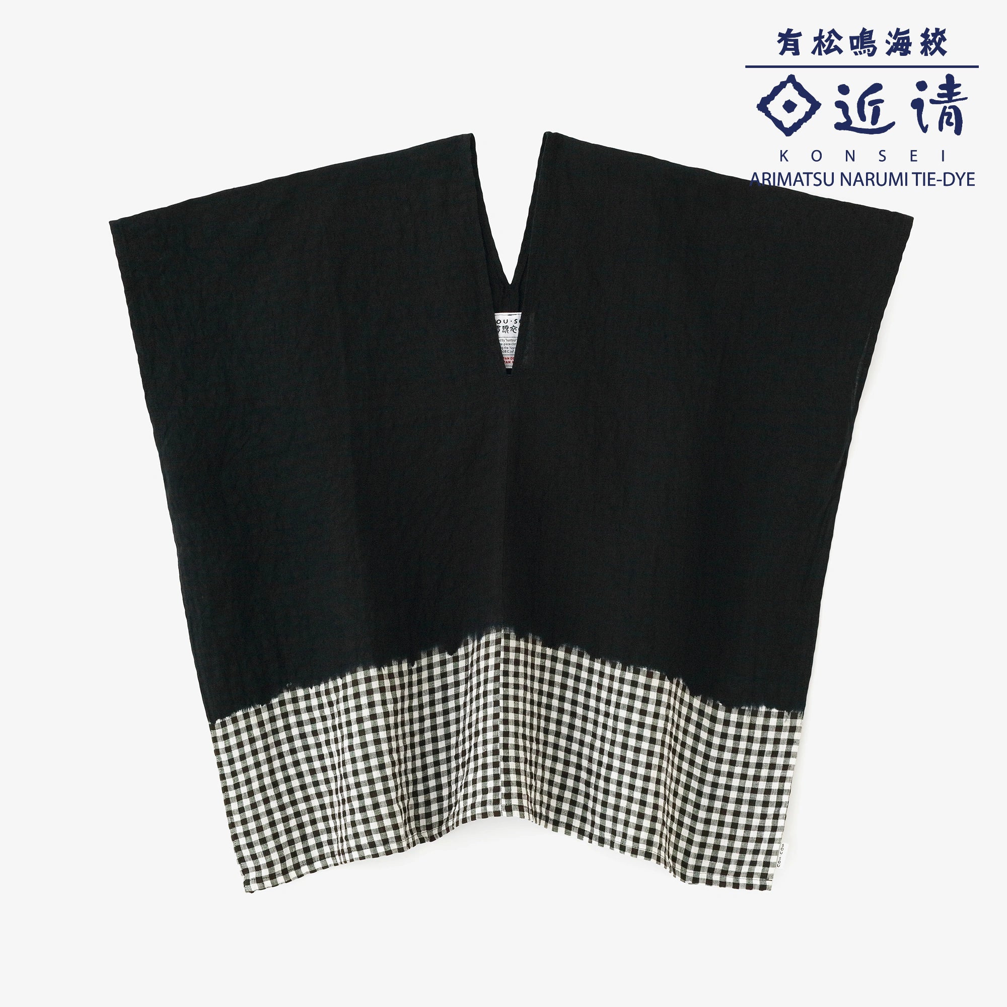 Konsei Tie-dye Linen  Square Top Split Joint/Bi-color Black×Benkei Small Check