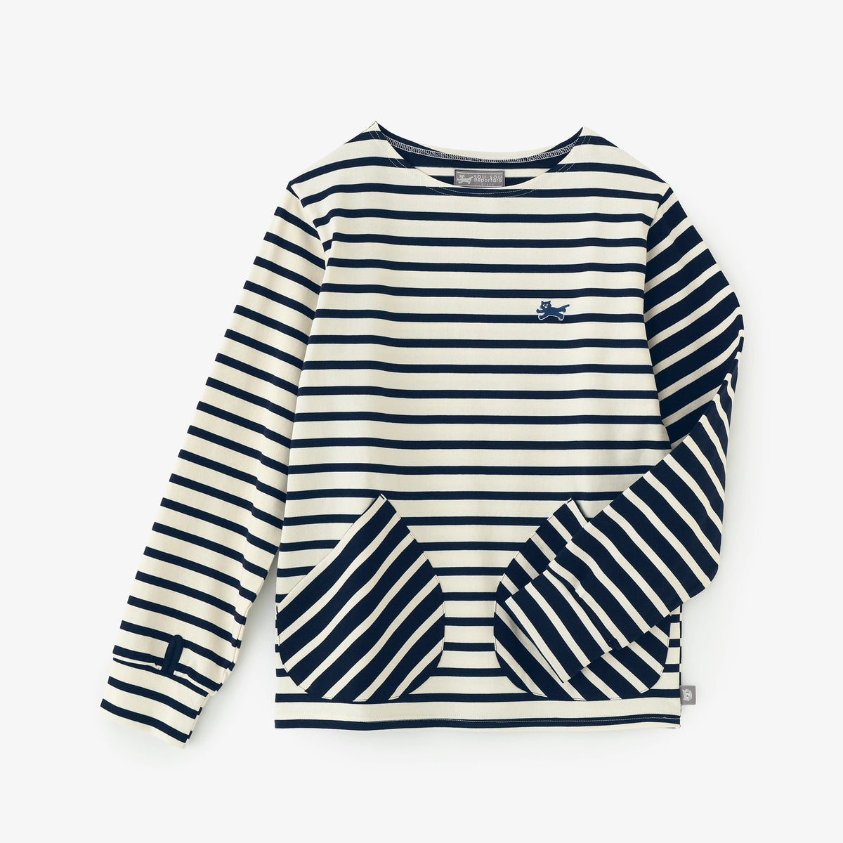 【Voraussichtlicher Versand um den 29. September】 Eng anliegender Bambus Baykarer Boat-Neck-Pullover/Top mit Ärmeln – Ecru × Navy-Boarder 