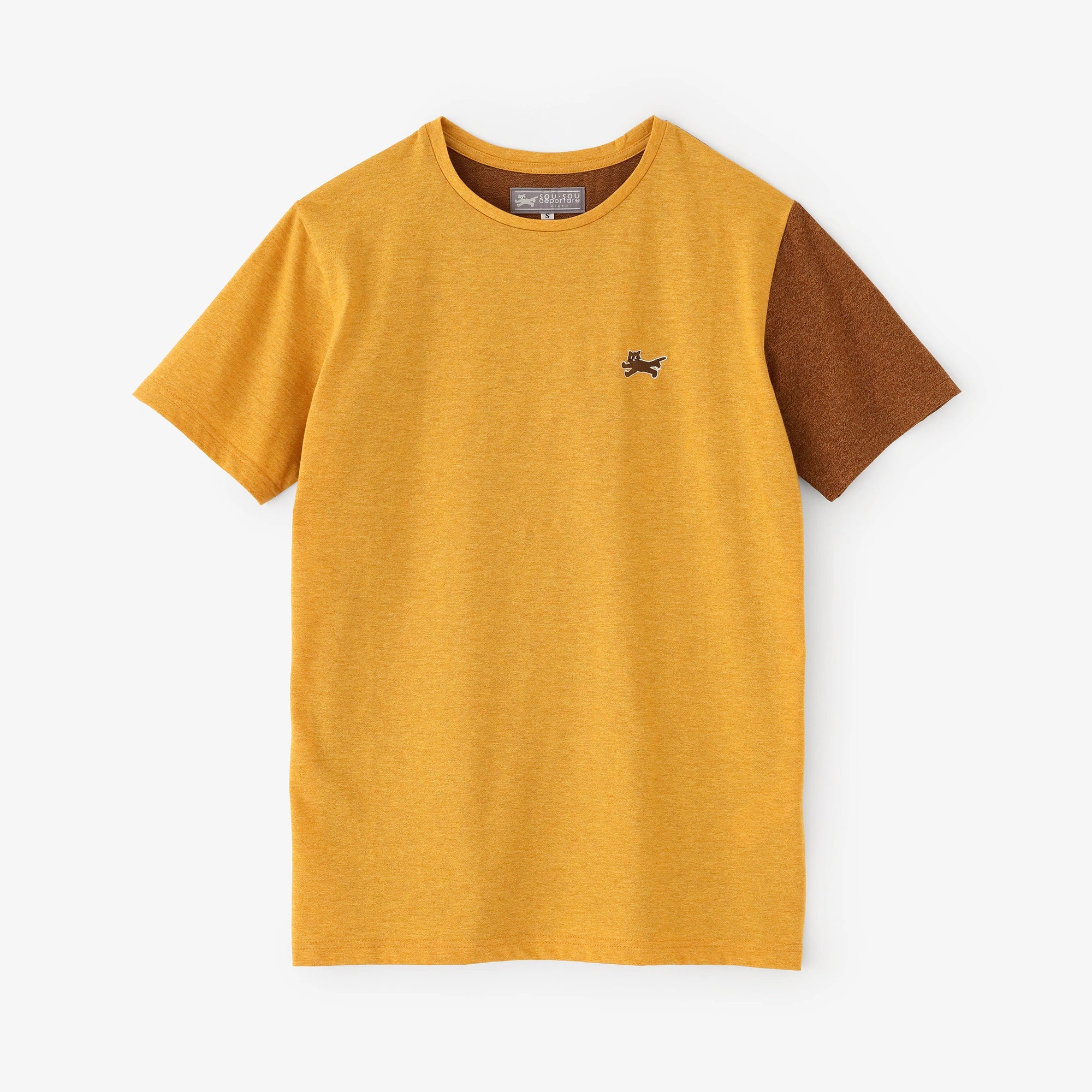 Izmir Cotton Bi-color Short-Sleeve T-Shirt/Chrome Yellow×Russet Brown