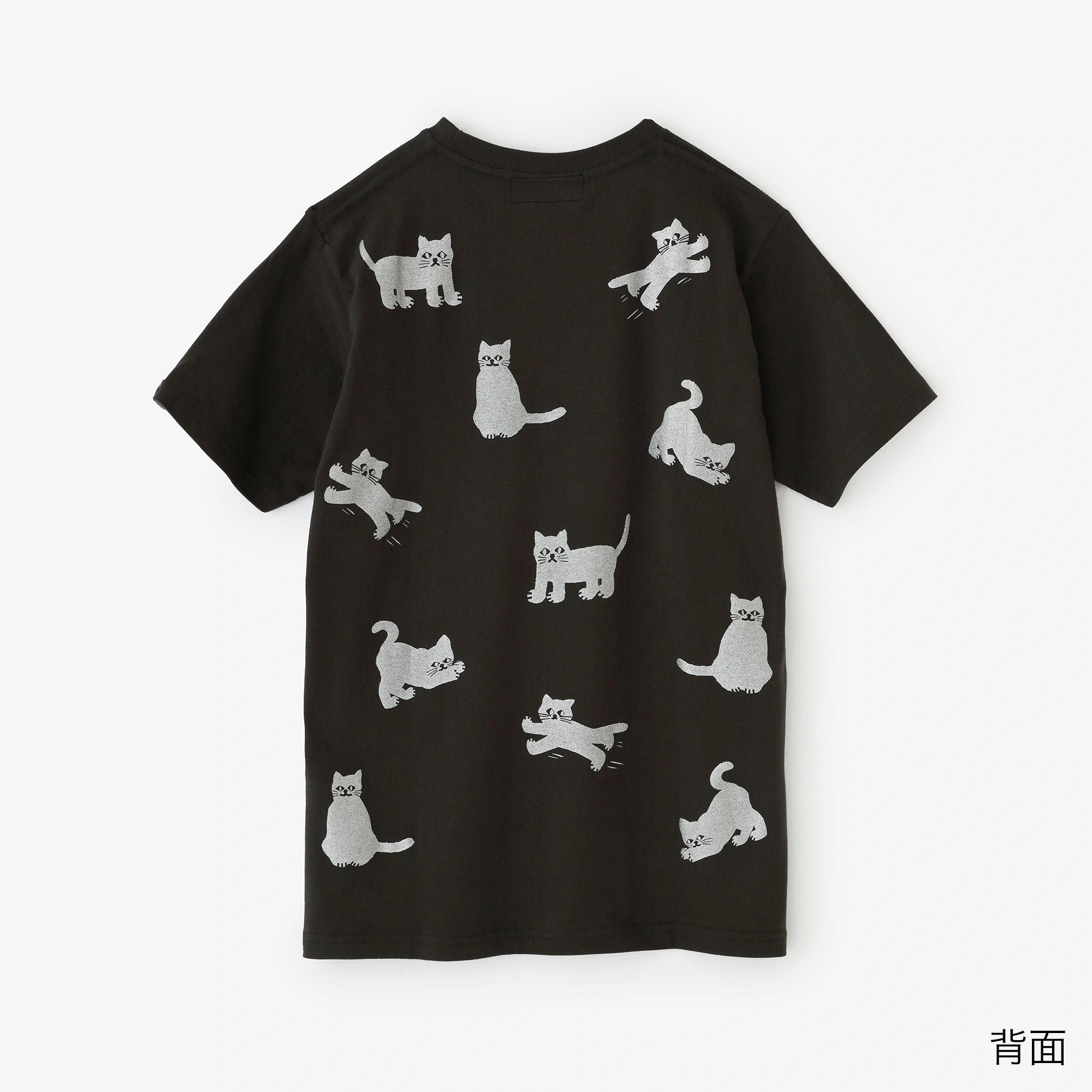 Kurzärmliges Katzen-T-Shirt [5.0]/Rauchschwarz