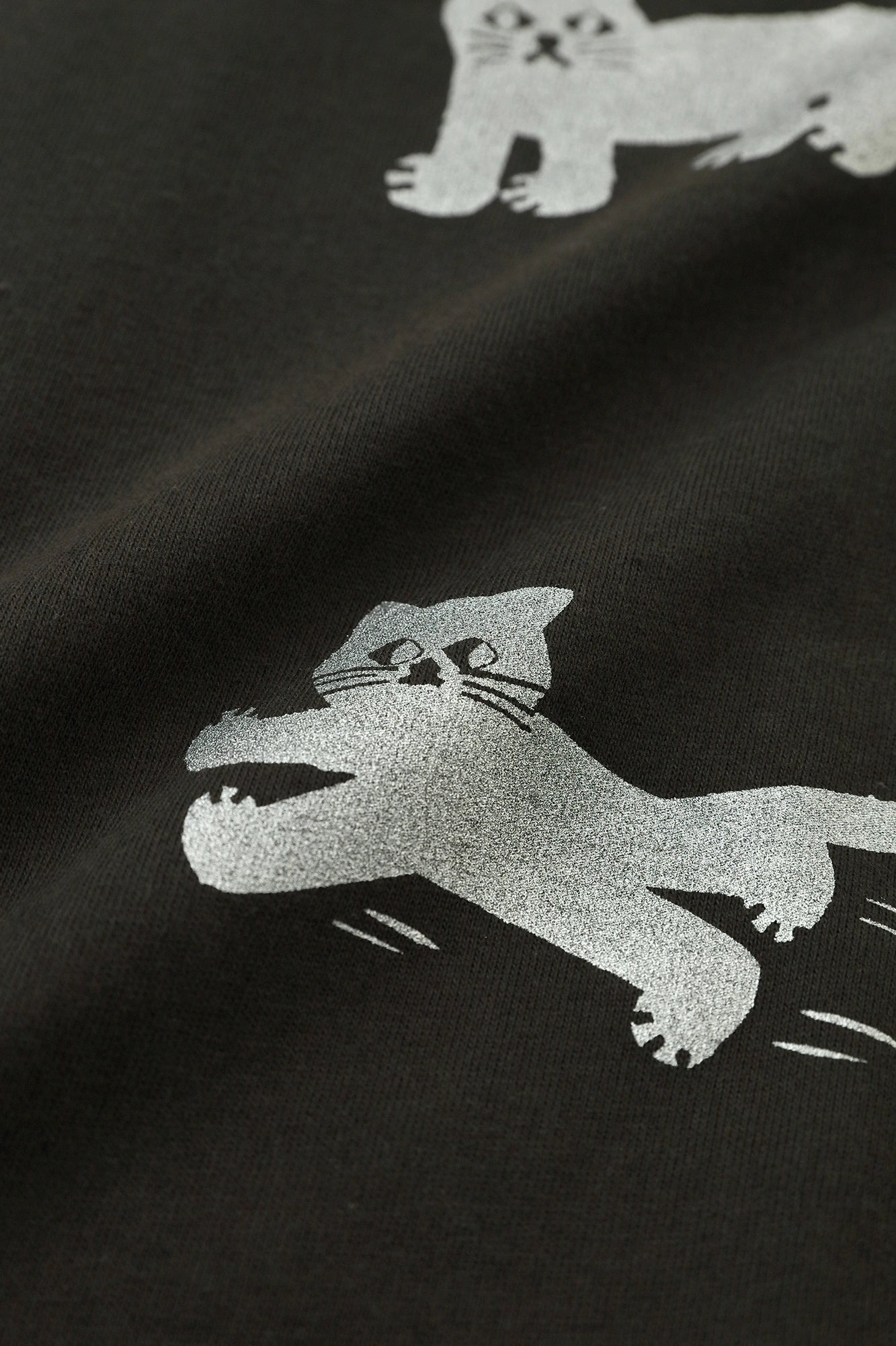 Kurzärmliges Katzen-T-Shirt [5.0]/Rauchschwarz