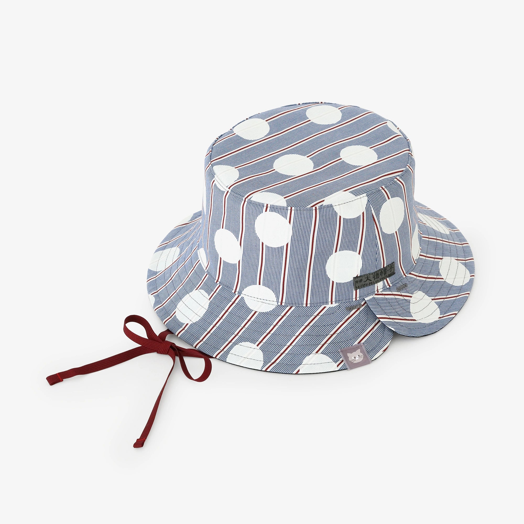 缎面条纹布双面用BIKE帽子／圆点宝蓝色