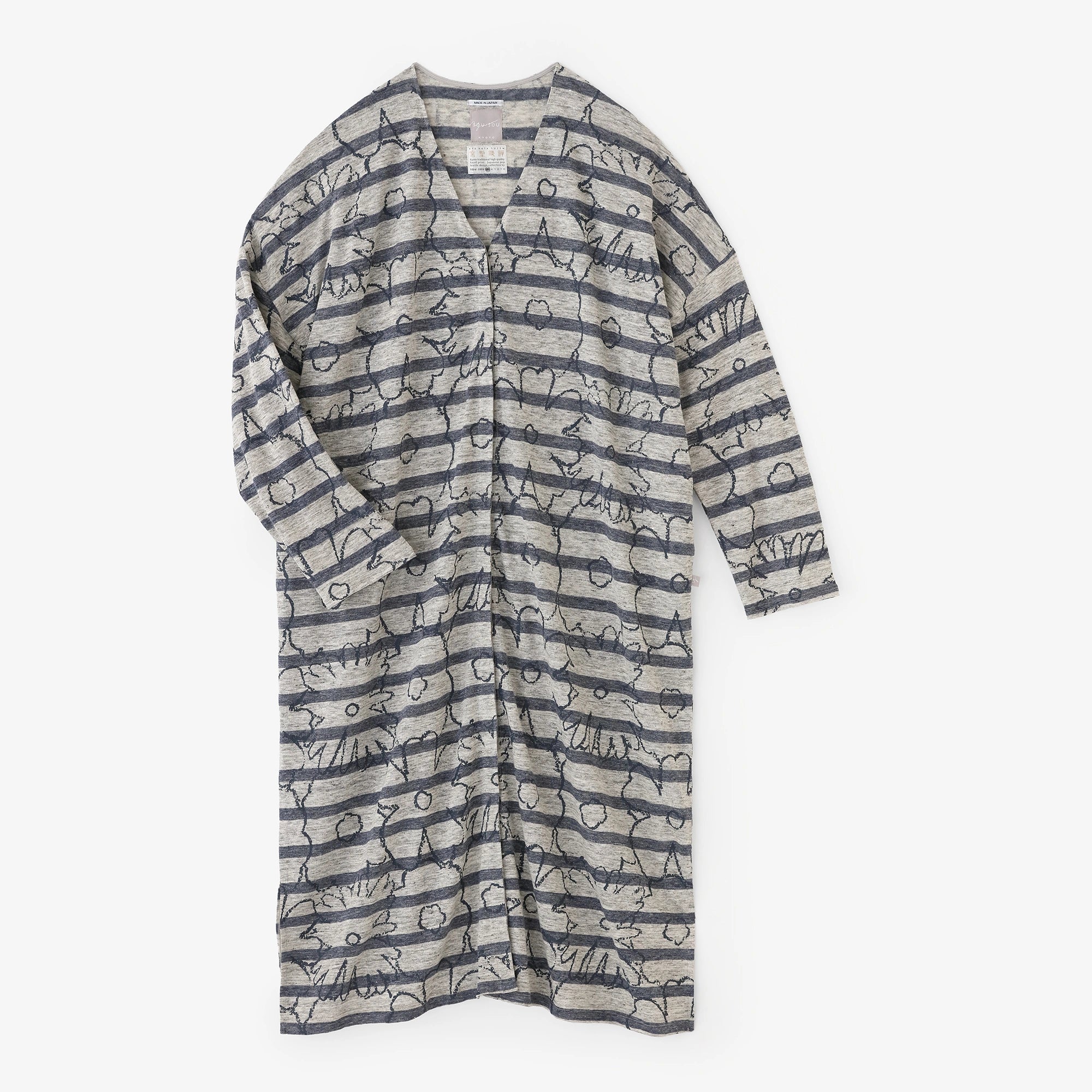 リネンボーダーニット Vネック ライトコート／おおらからくがき