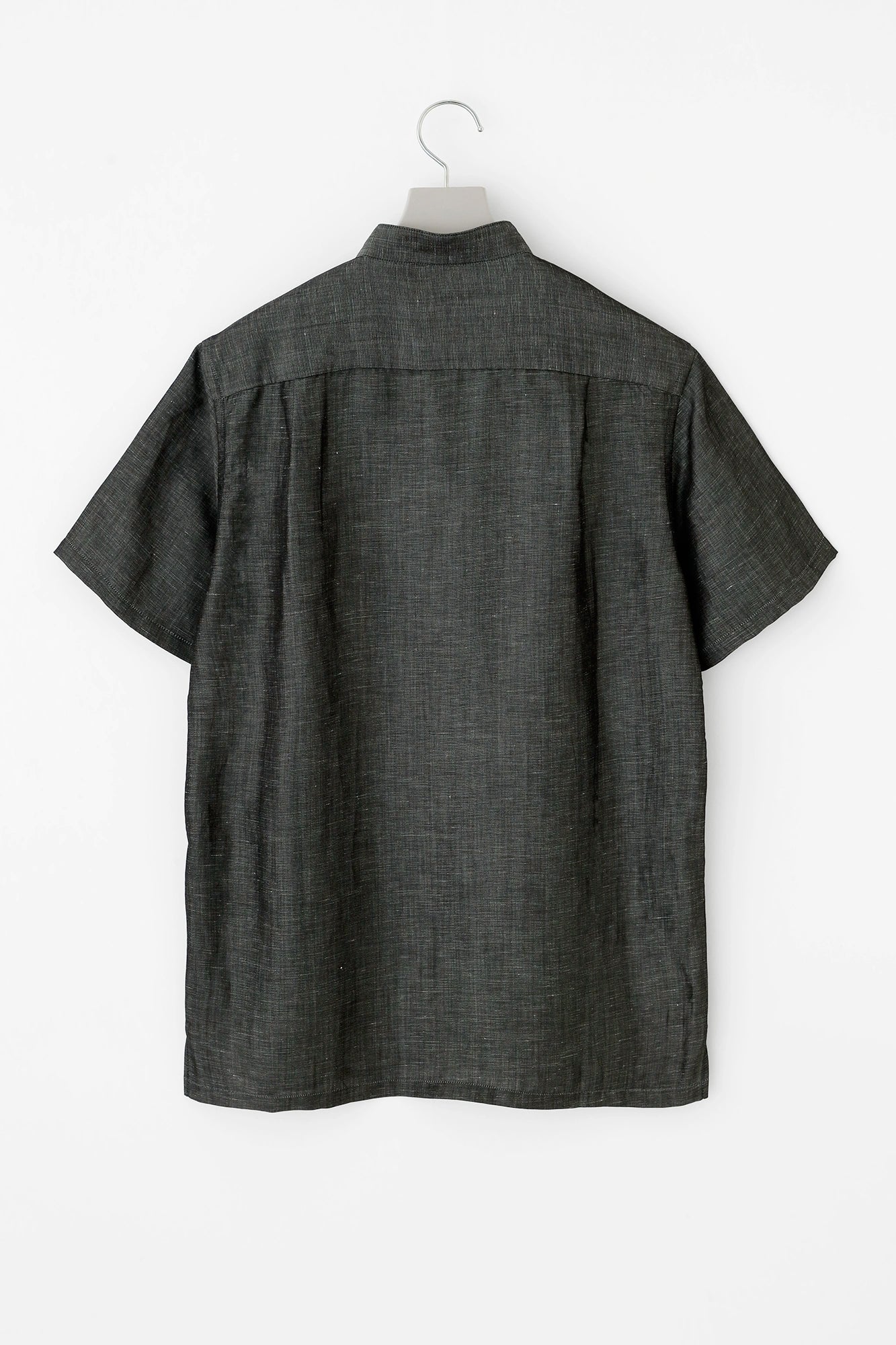 Chambray Stand Collor Short Sleeve Shirt／Lampblack