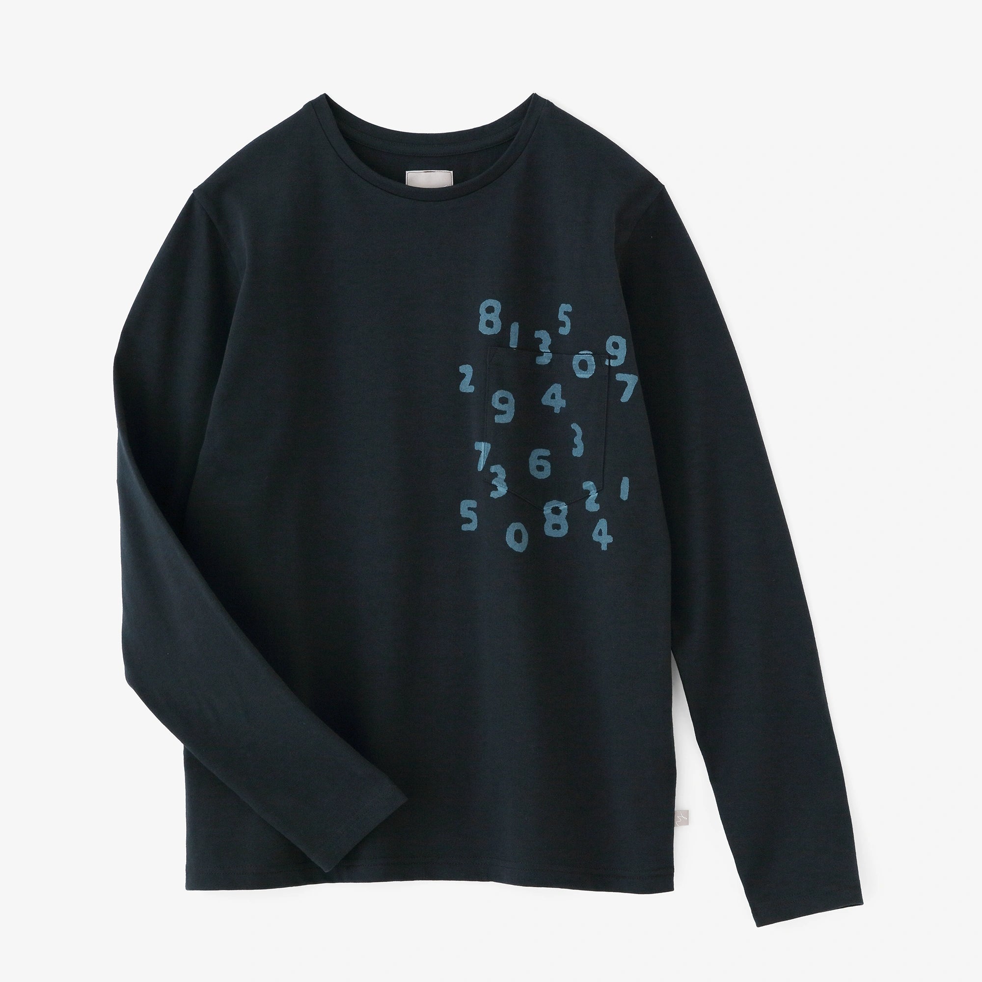 T-shirt à manches longues et poche en jersey plaqué/Noir marine