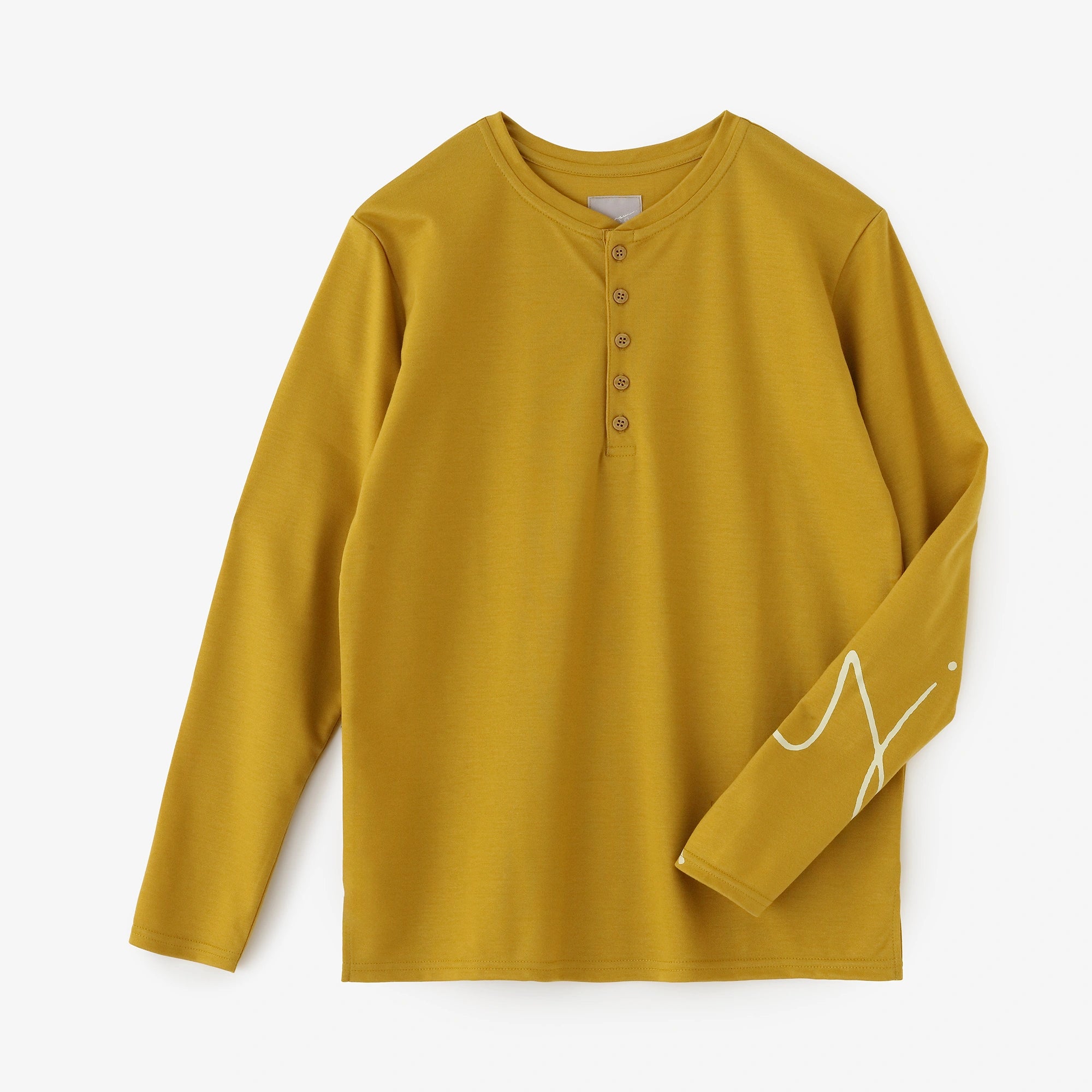 スムース編 ヘンリーネック 長袖Tシャツ／クロムイエロー