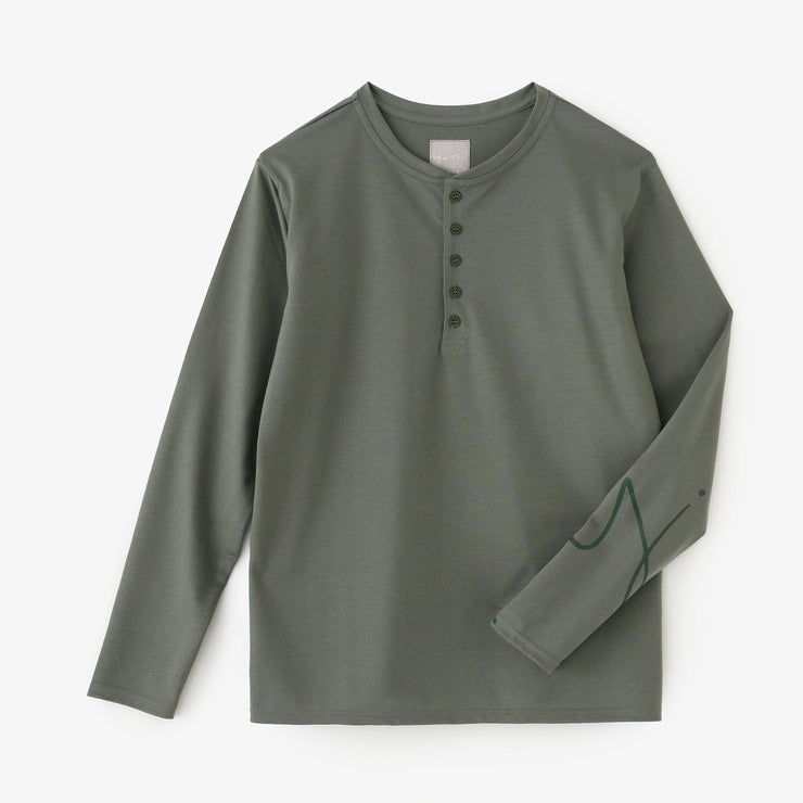 スムース編 ヘンリーネック 長袖Tシャツ／モスグレー