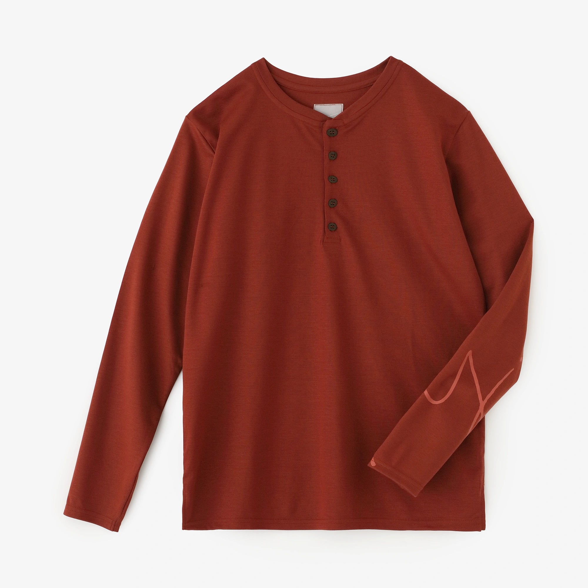 スムース編 ヘンリーネック 長袖Tシャツ／バーントシェンナ
