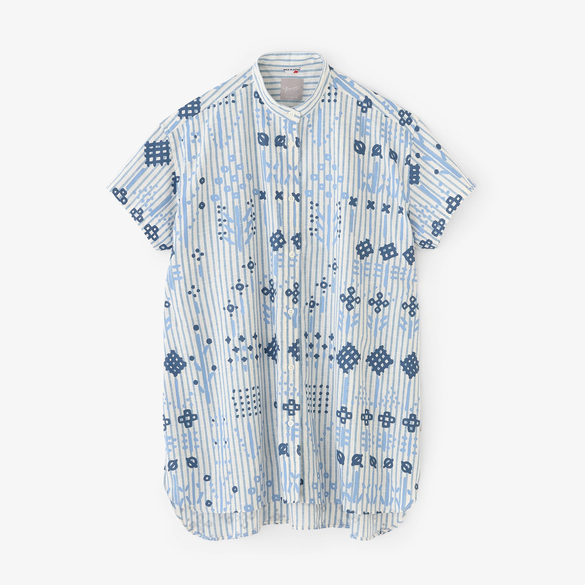 [Versand voraussichtlich um den 9. Juli] Leinen-Grand-Tunika-Kurzarmhemd R.H/Soso Blue Stripe