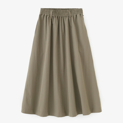 Cotton-Nylon Gathered Skirt／Moss Grey