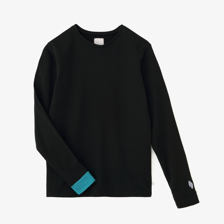 40双 ミニ裏毛 バイカラー長袖Tシャツ／ブラック