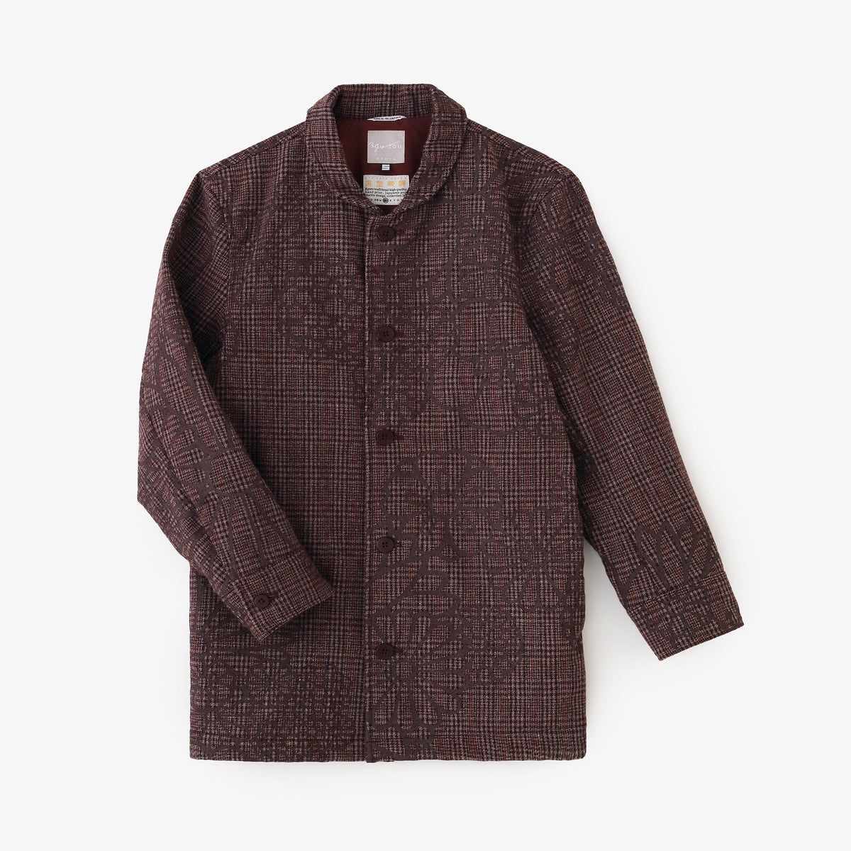 【Ships ard. Mid Oct】Tweed Check Round Collar Jacket／Gold Damask Reddish Brown