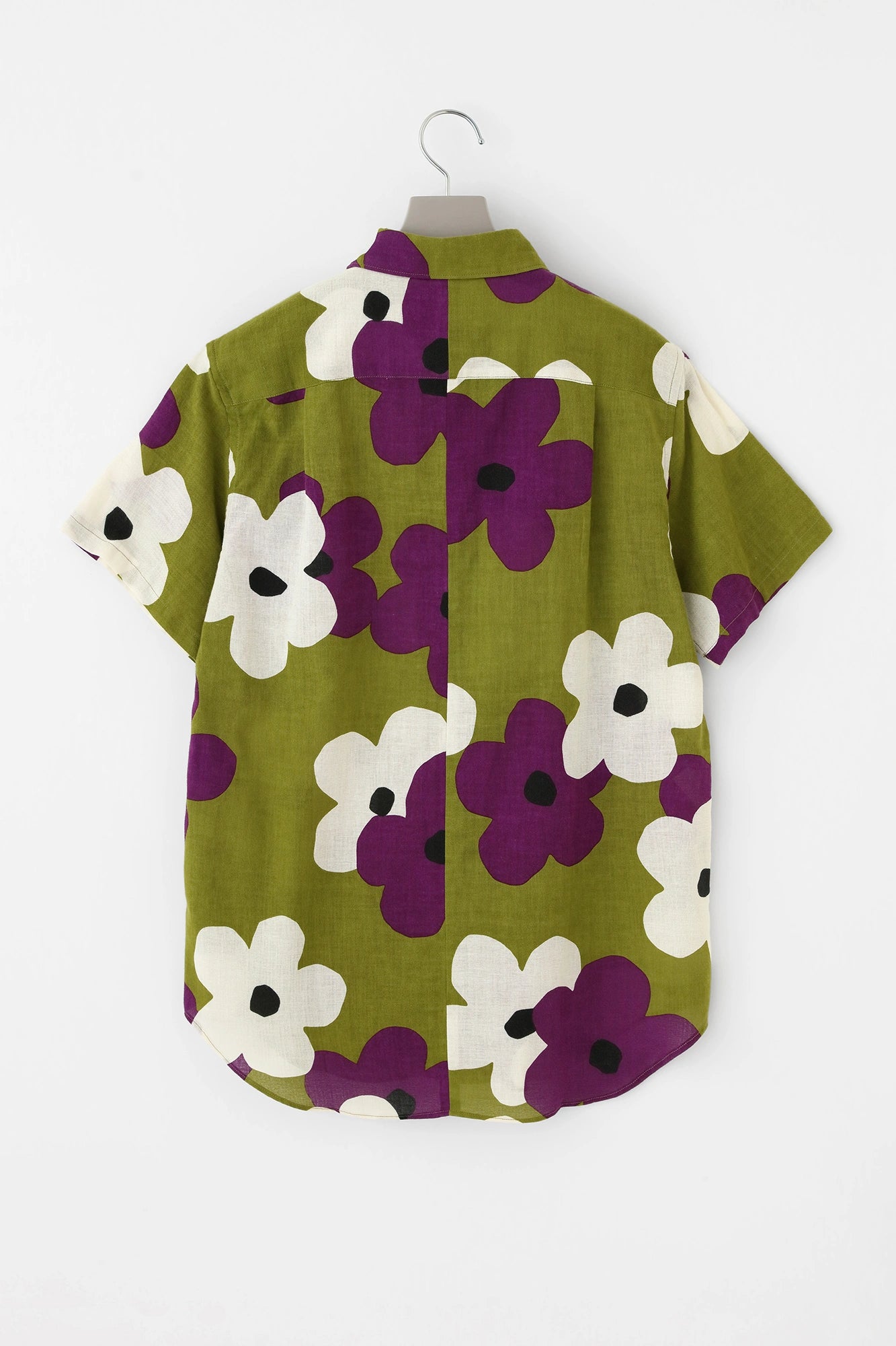 Isemomen Cotton Bun Short Sleeve Shirt／Layered Flowers Green 
