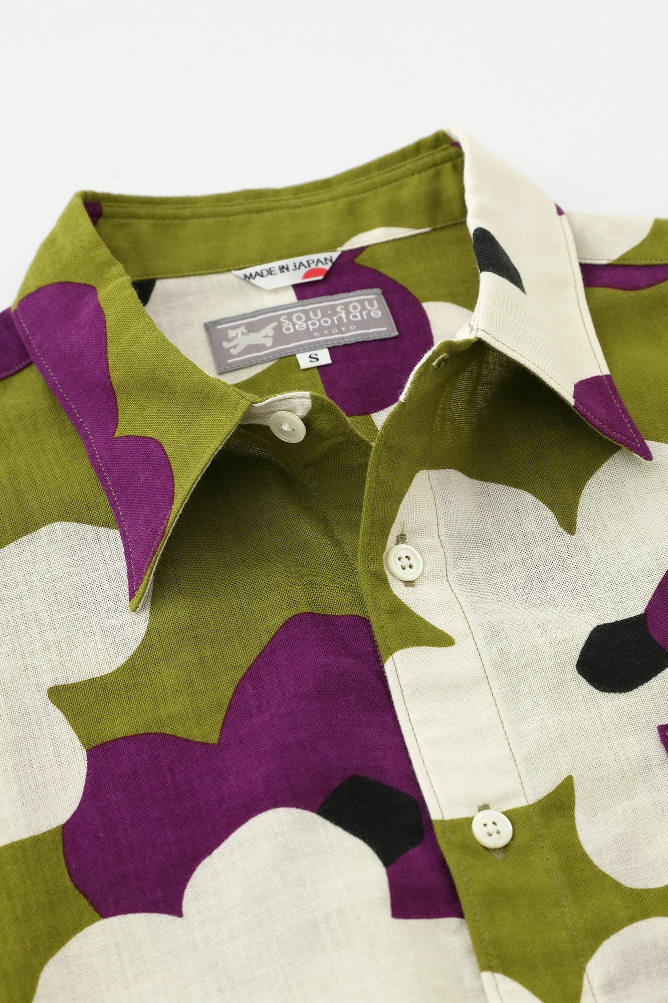 Isemomen Cotton Bun Short Sleeve Shirt／Layered Flowers Green 