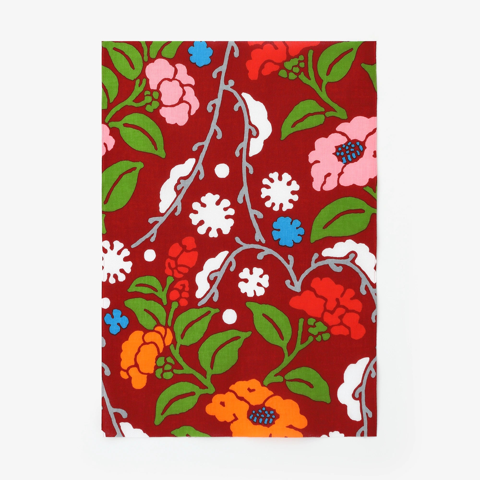 伊勢木綿 textile手ぬぐい（ひめ丈）／雪持柳に椿（ゆきもちやなぎにつばき）