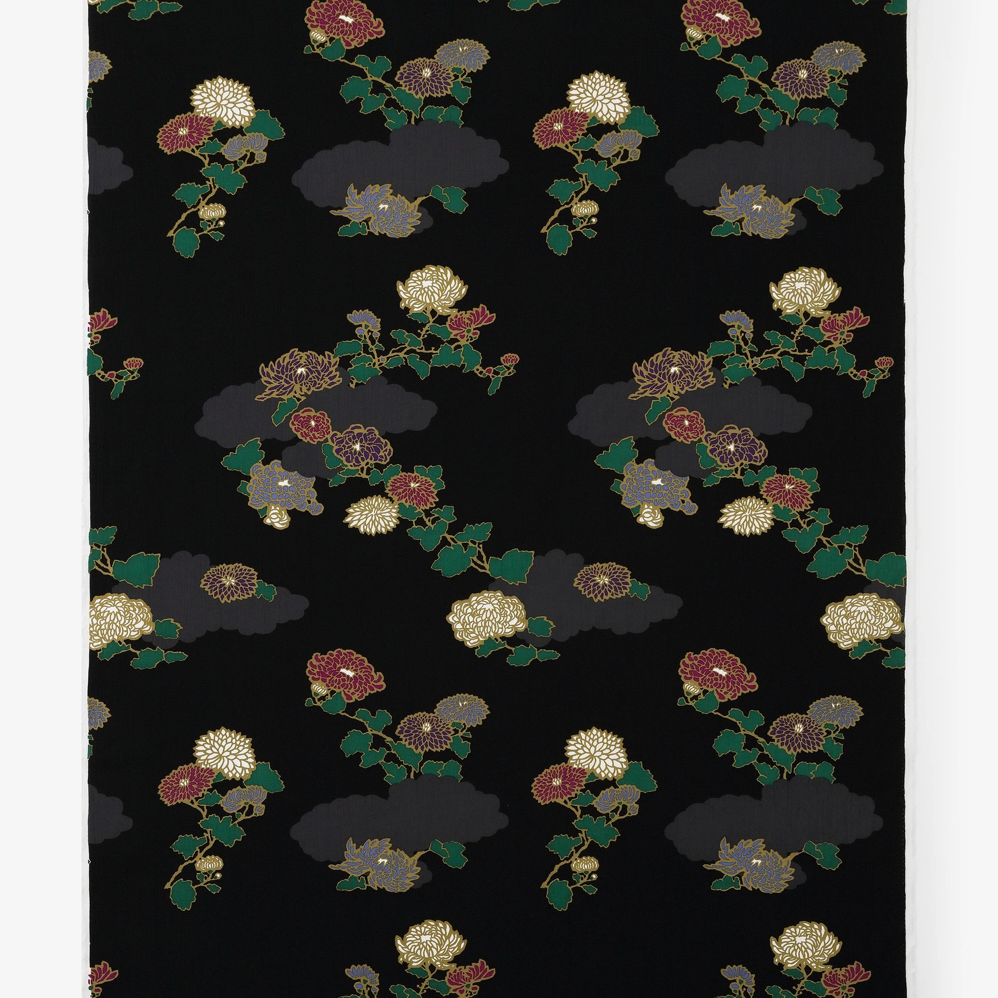 テキスタイル計り売り （高島縮 坂尾織物）／雲取り（くもどり）に菊＜50cm＞