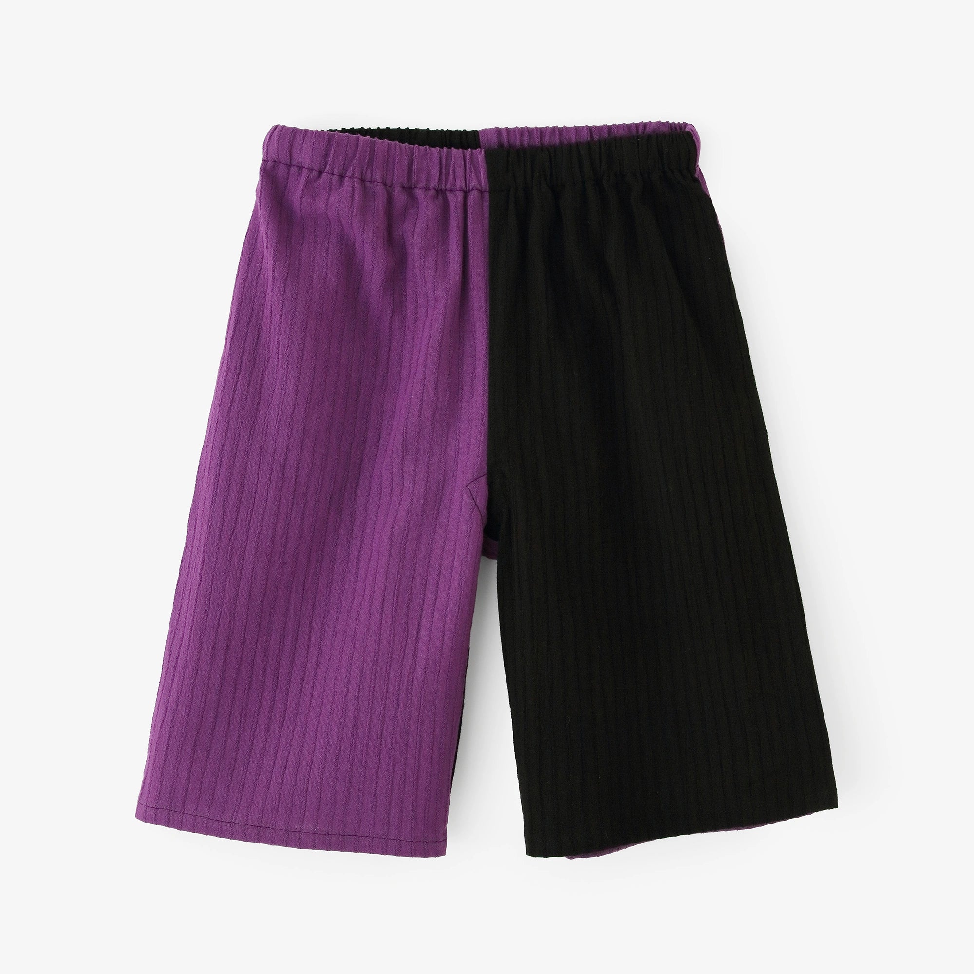 ●高島縮棉 40/20 空羽 童裝及膝短褲 雙色／黑色×紫色