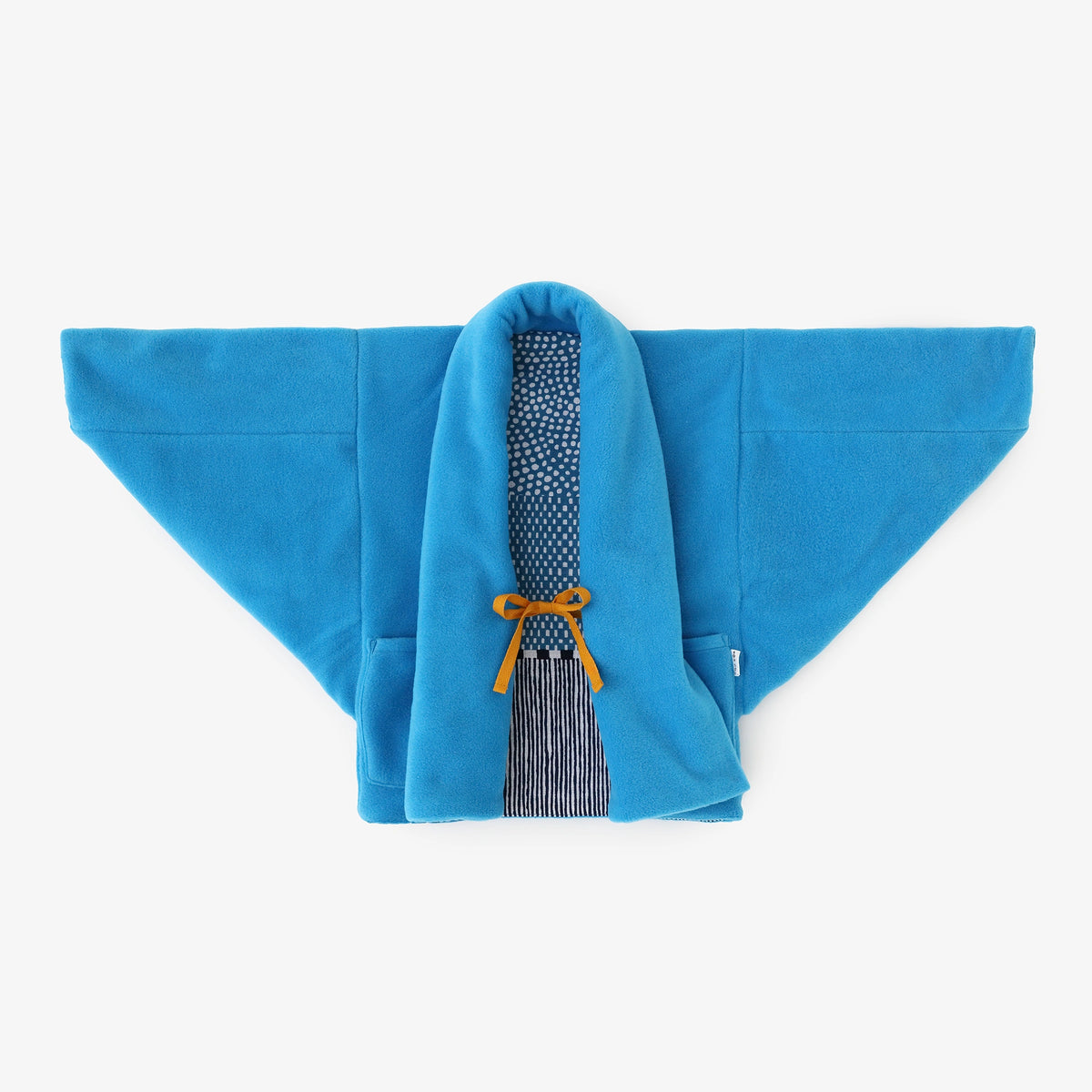 ●Fleece Triangular Sleeve Coat Short for Kids／Light Blue×Lines and Dots Seiwa 