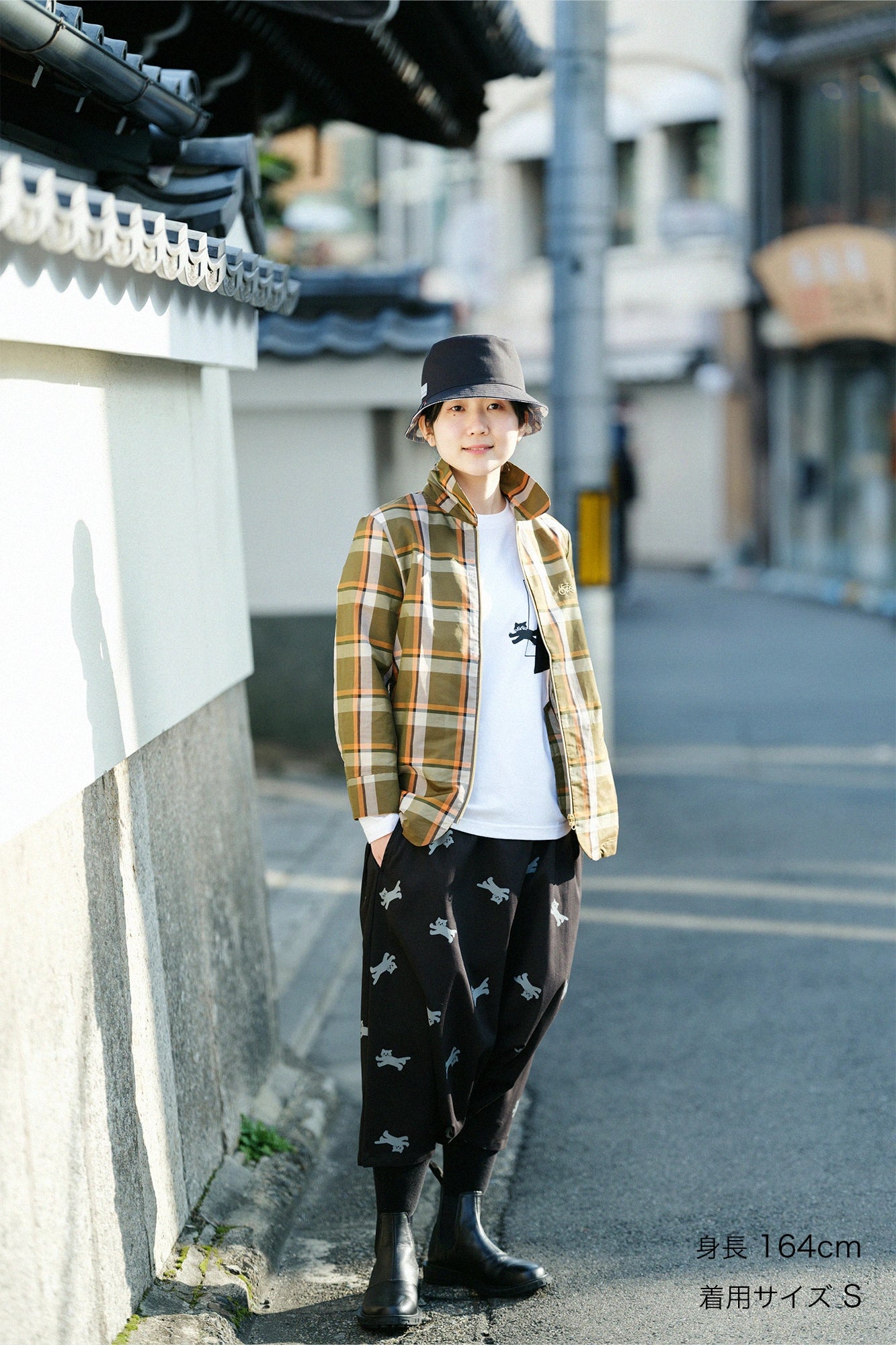 ラミーナイロン 衿付 ZIP UPジャケット／オリーブチェック