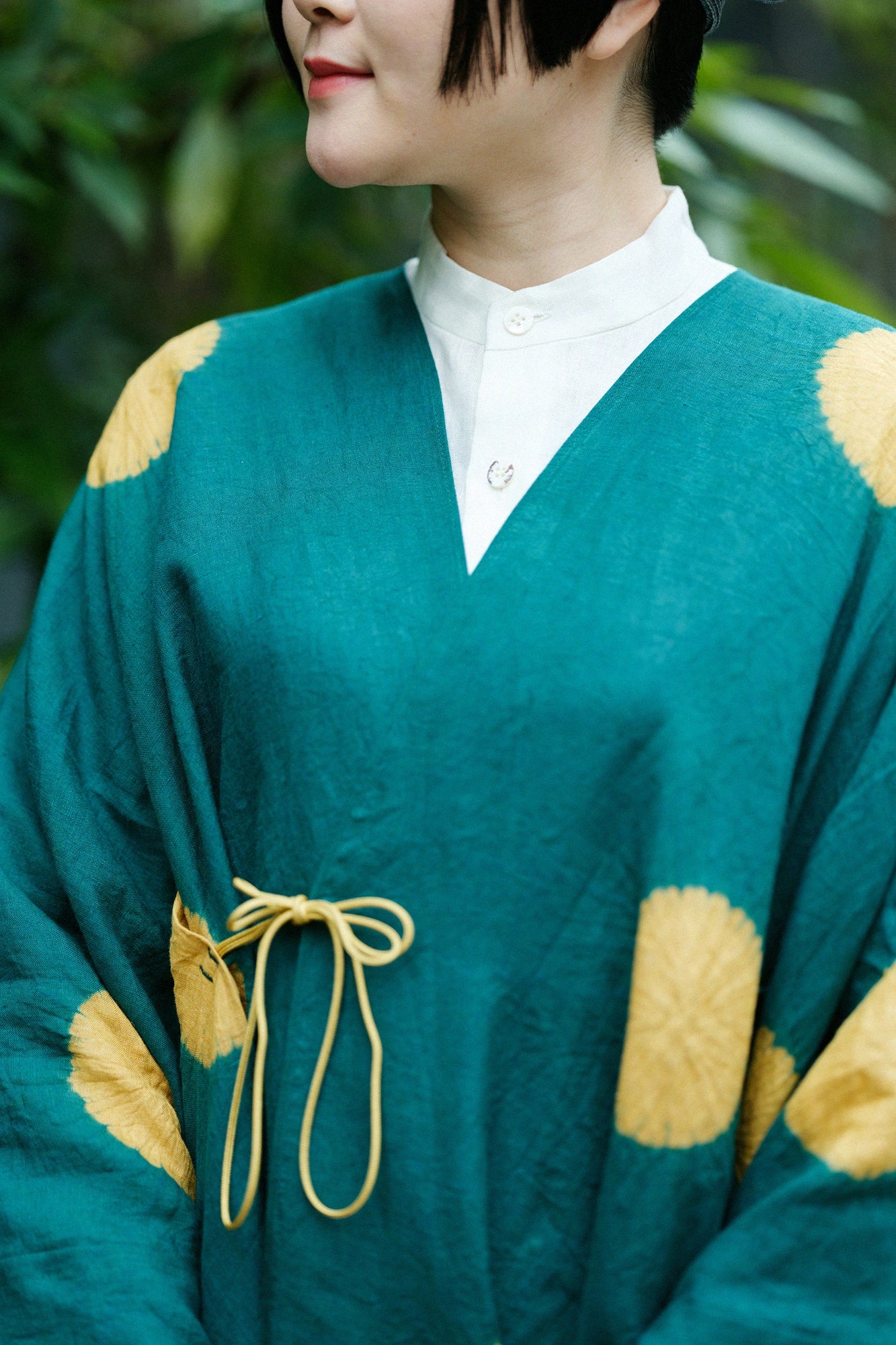 근청 시보리 마 키사라기／물방울 정반 녹색(도키와미도리) ×노란색 