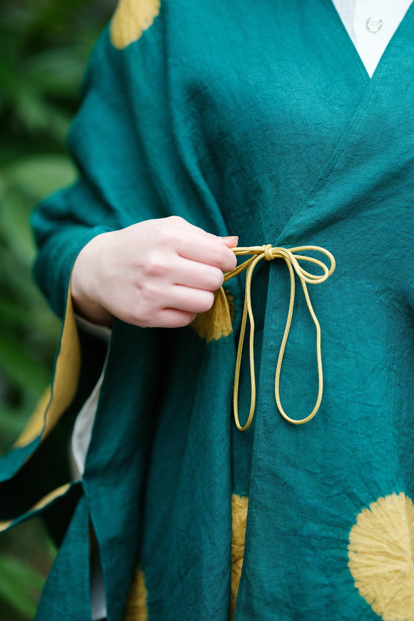 근청 시보리 마 키사라기／물방울 정반 녹색(도키와미도리) ×노란색 