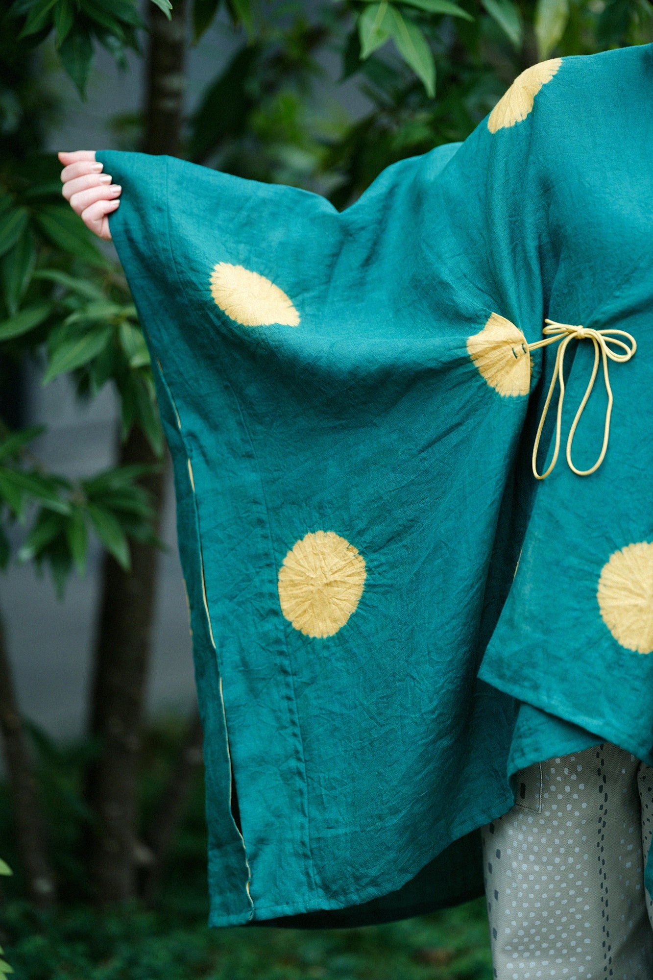 근청 시보리 마 키사라기／물방울 정반 녹색(도키와미도리) ×노란색 