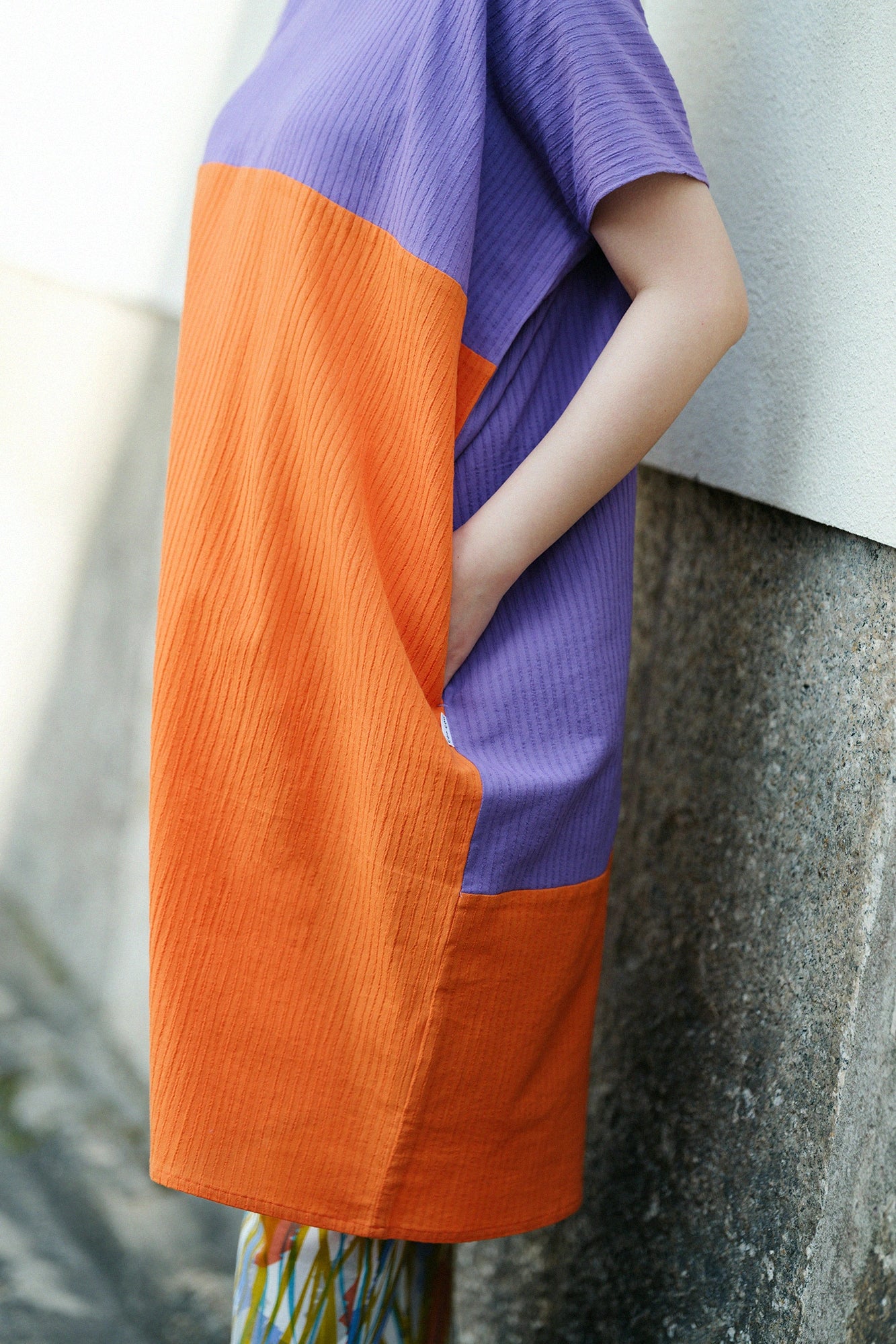Chizimi Cotton 40/20 Akiha Rectangular Dress Bi-color / Reddish Light Purple ×Orange-red Color