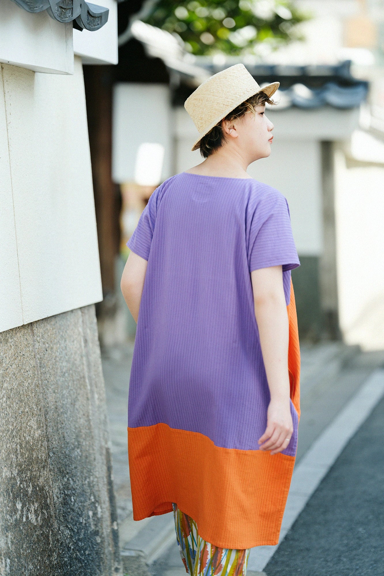 Chizimi Cotton 40/20 Akiha Rectangular Dress Bi-color / Reddish Light Purple ×Orange-red Color