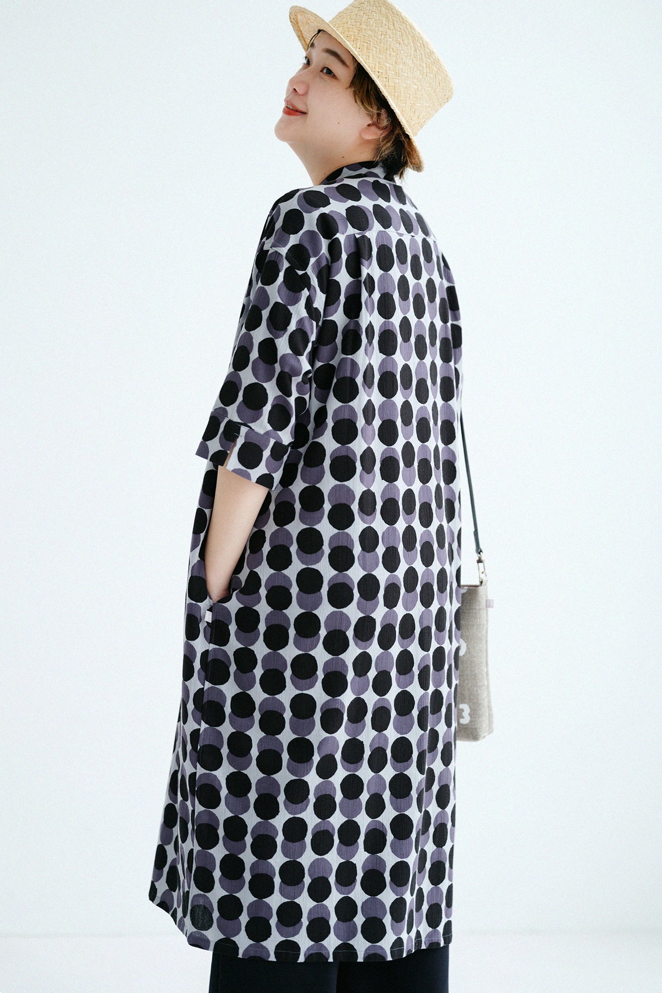 Chizimi Cotton 20/20 Gran Shirt Dress Elbow Length Sleeve／Marbles Layering  