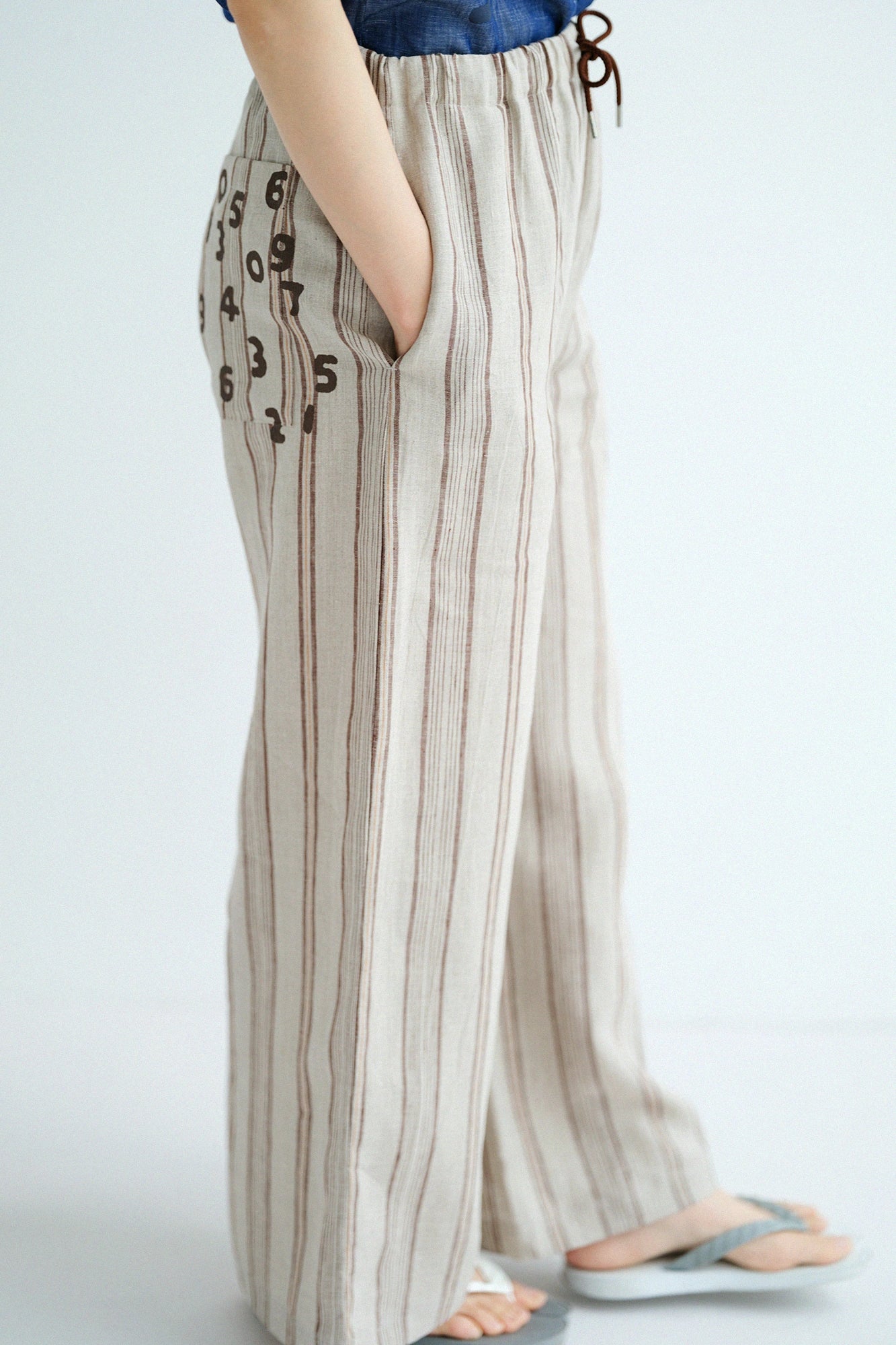 Linen Random Stripe Wide Pants／Biscuit Beige